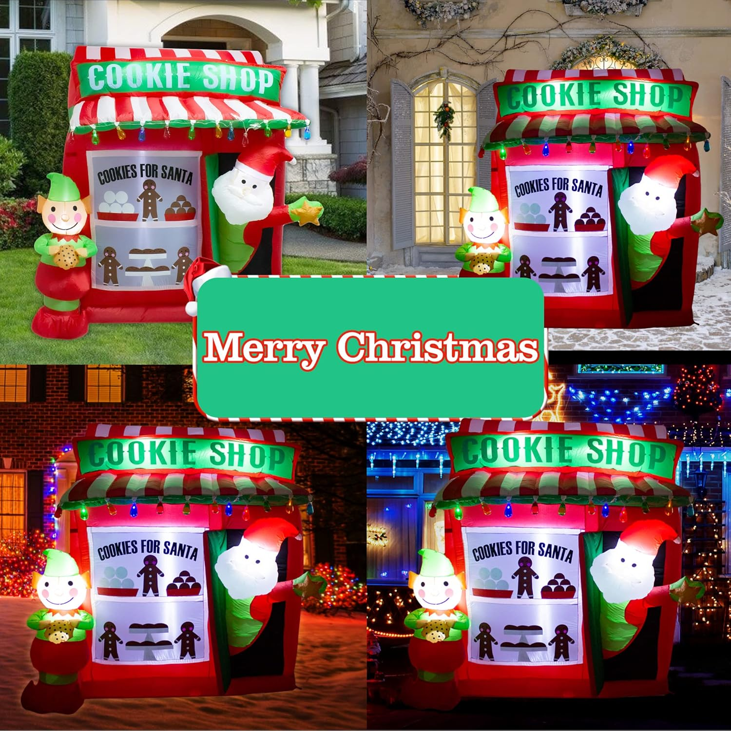 Luxfcup 6FT Christmas Inflatable Santa Elf Cookie Shop Decoration with LED Lights Outdoor Yard Christmas Blow up Decor image number 2