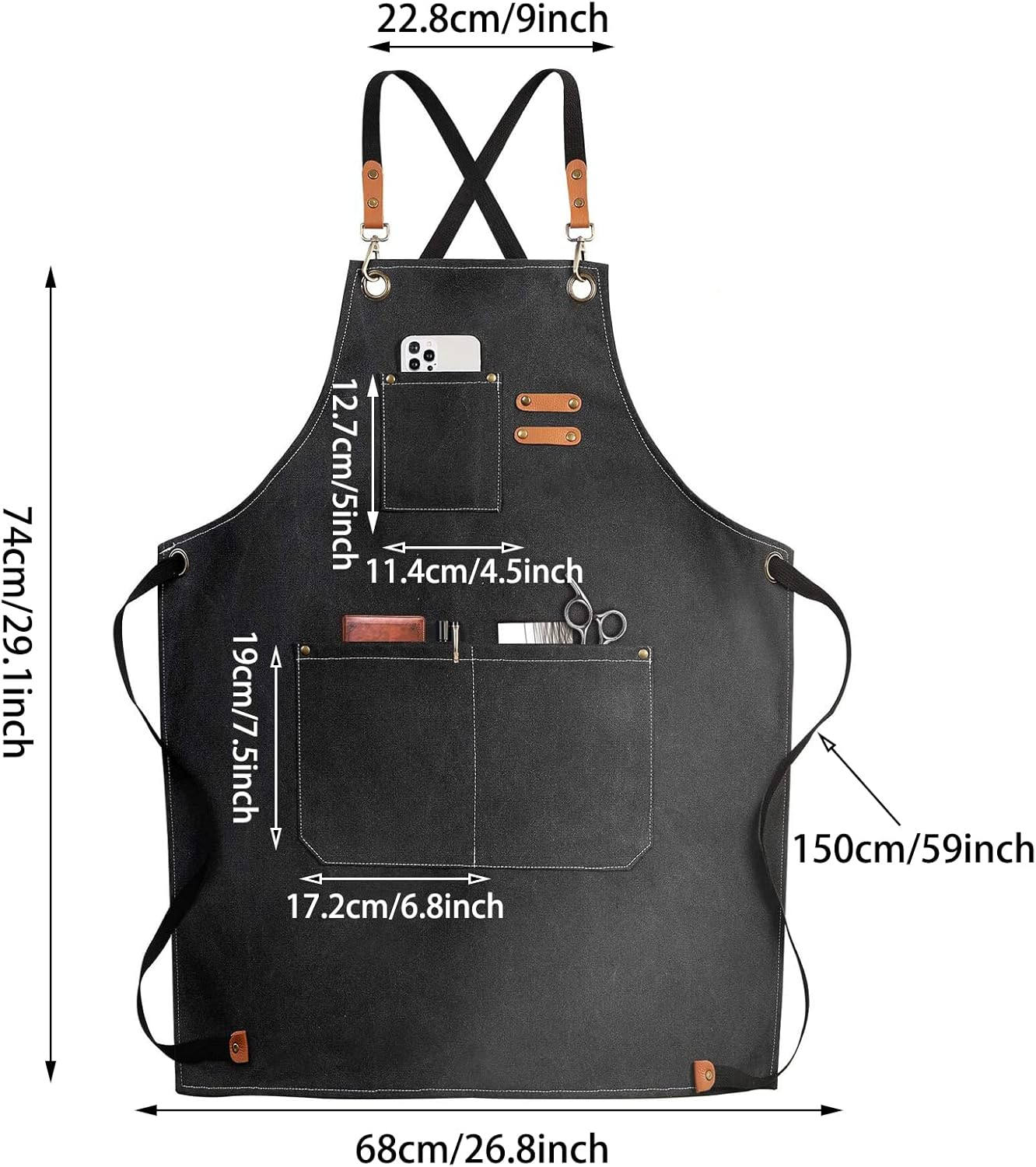 Kitchen Thicken Canvas Apron for Woman Men Waterproof Stain-Resistant with Pockets Cooking Apron Woodworking Painting Work Apron,Apron Overalls Coffee Shop Staff Dress up Hair Salon image number 5