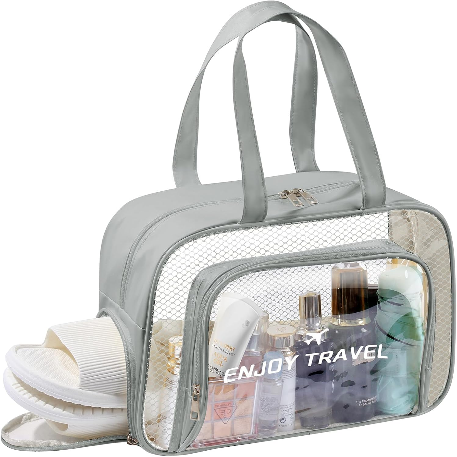 Waterproof Makeup Bag, Large Transparent Handbag, Moisture-Proof, Water-Proof, Sand-Proof, with Shoe Compartment, Suitable for Gyms, Swimming Pools, Beaches and Summer Vacations (Gray) image number 3