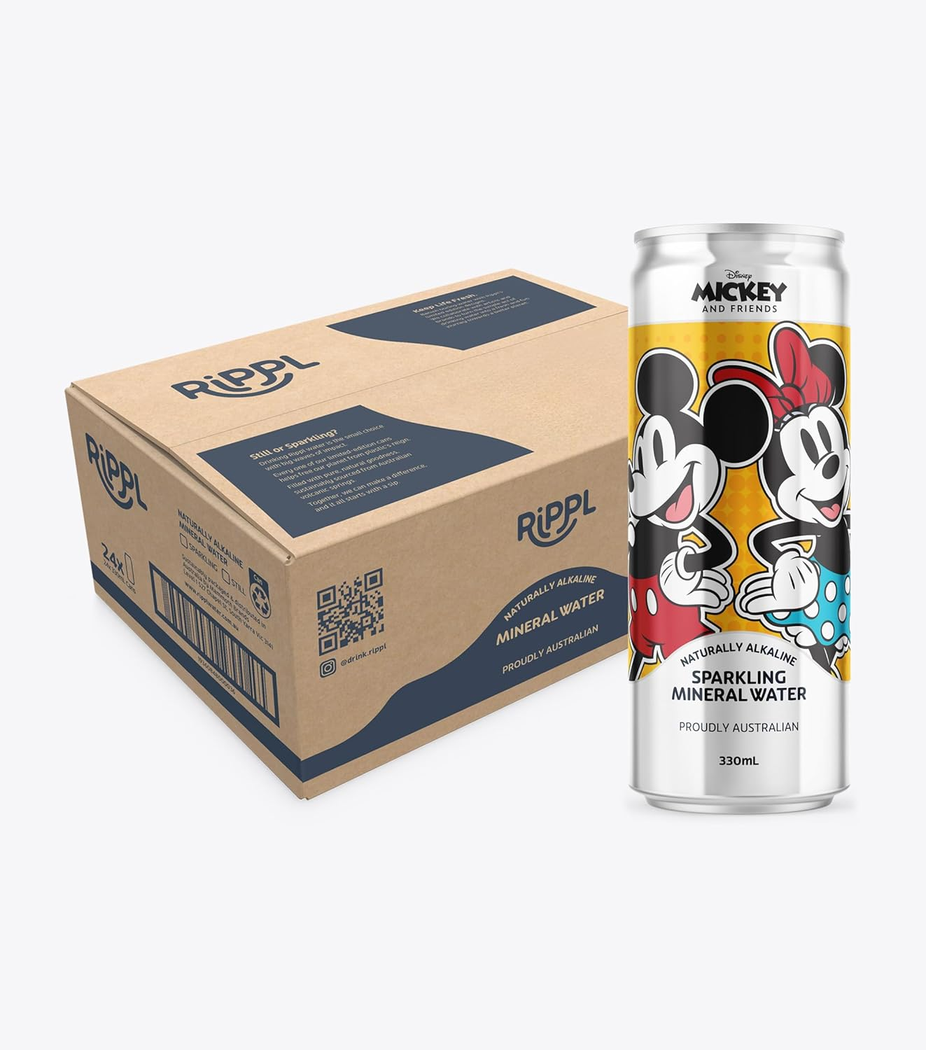 Rippl Disney Mickey & Minnie Canned Sparkling Mineral Water, 330 Ml, 24 Pack image number 4