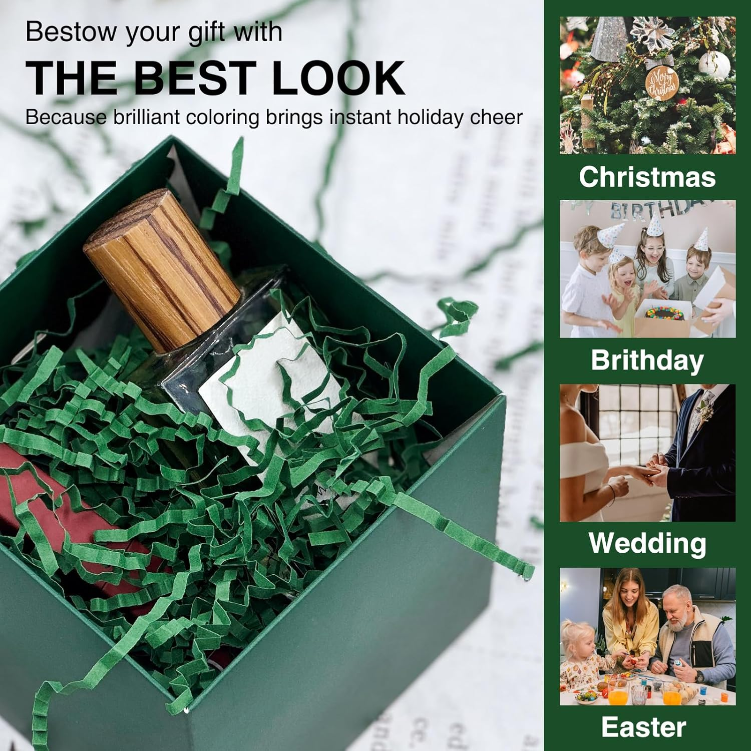 1LB Crinkle Paper Shred Filler for Gift Box Baskets on Christmas Day (Dark Green) image number 2