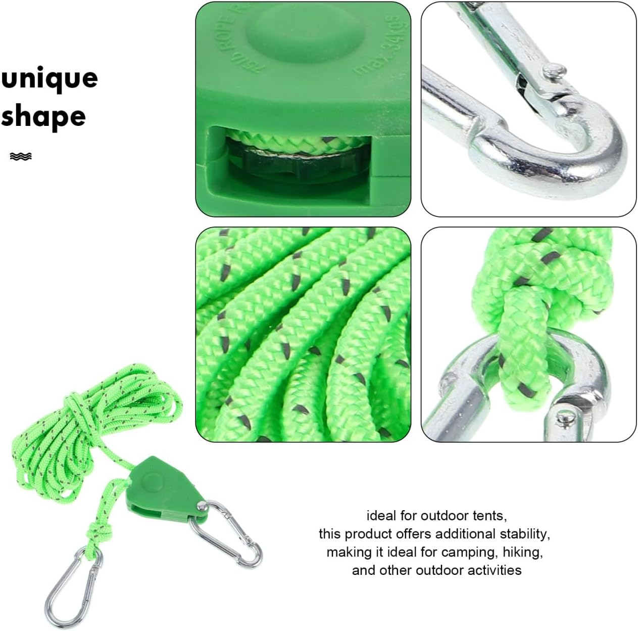 BESPORTBLE Tent Windproof Carabiner Reflective Tent Rope Adjustable Rope Tarp Tie Downs Tent Rope Tensioner Pulley Tent Ropes and Tensioners Camping Rope Stainless Steel Black - Red image number 6