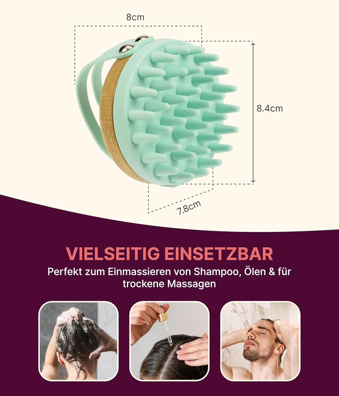 Bamboo and Silicone Massage Brush Turquoise image number 5