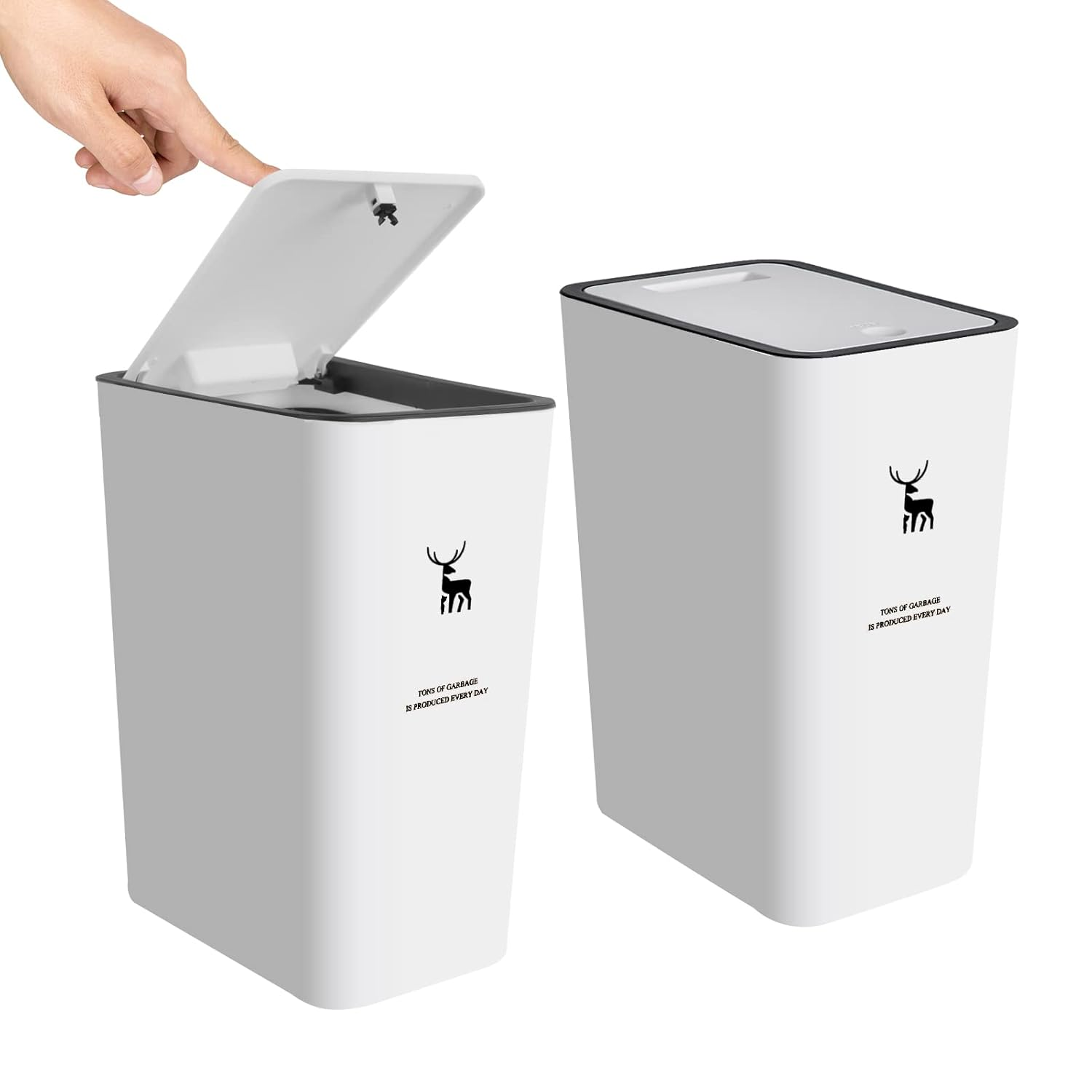 XPIY Trash Can with Lid, 2 Pack 4 Gallons/15 Liters Garbage Can with Press Top, Small Trash Can Dog Proof, Plastic Trash Bin, Waste Basket for Bathroom|Kitchen|Bedroom|Office (2, White) image number 3