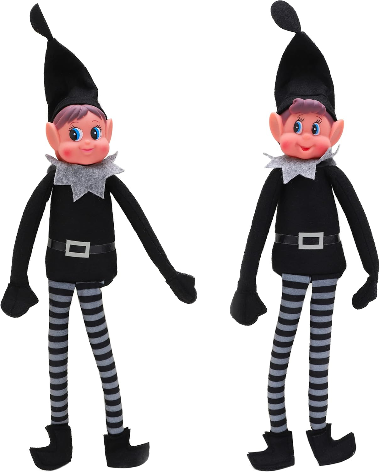 Toyland&reg; Elves Behavin Badly Set of 2-12 Inch Girl & Boy Elf with Black Clothing Soft Toys with Long Legs, Soft Body & Vinyl Head - Christmas Novelty Toys