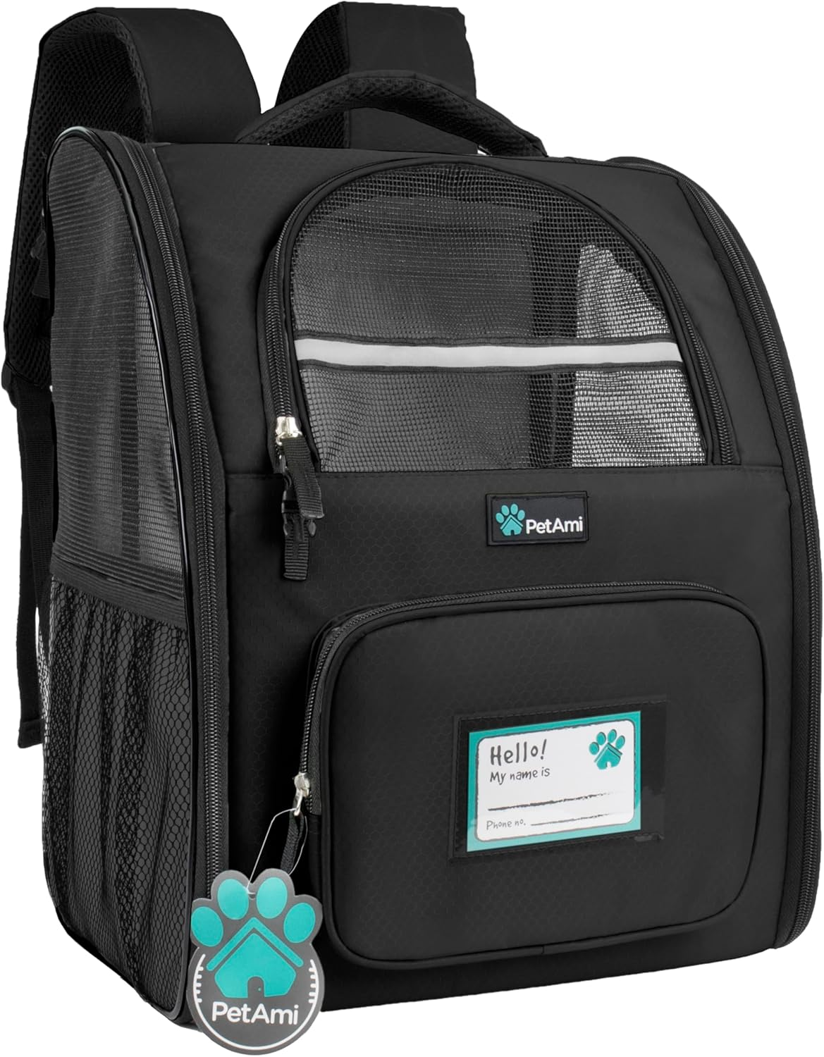 Petami Deluxe Pet Carrier Backpack for Small Cats and Dogs, Puppies | Ventilated Design, Two-Sided Entry, Safety Features and Cushion Back Support | for Travel, Hiking, Outdoor Use (Black)