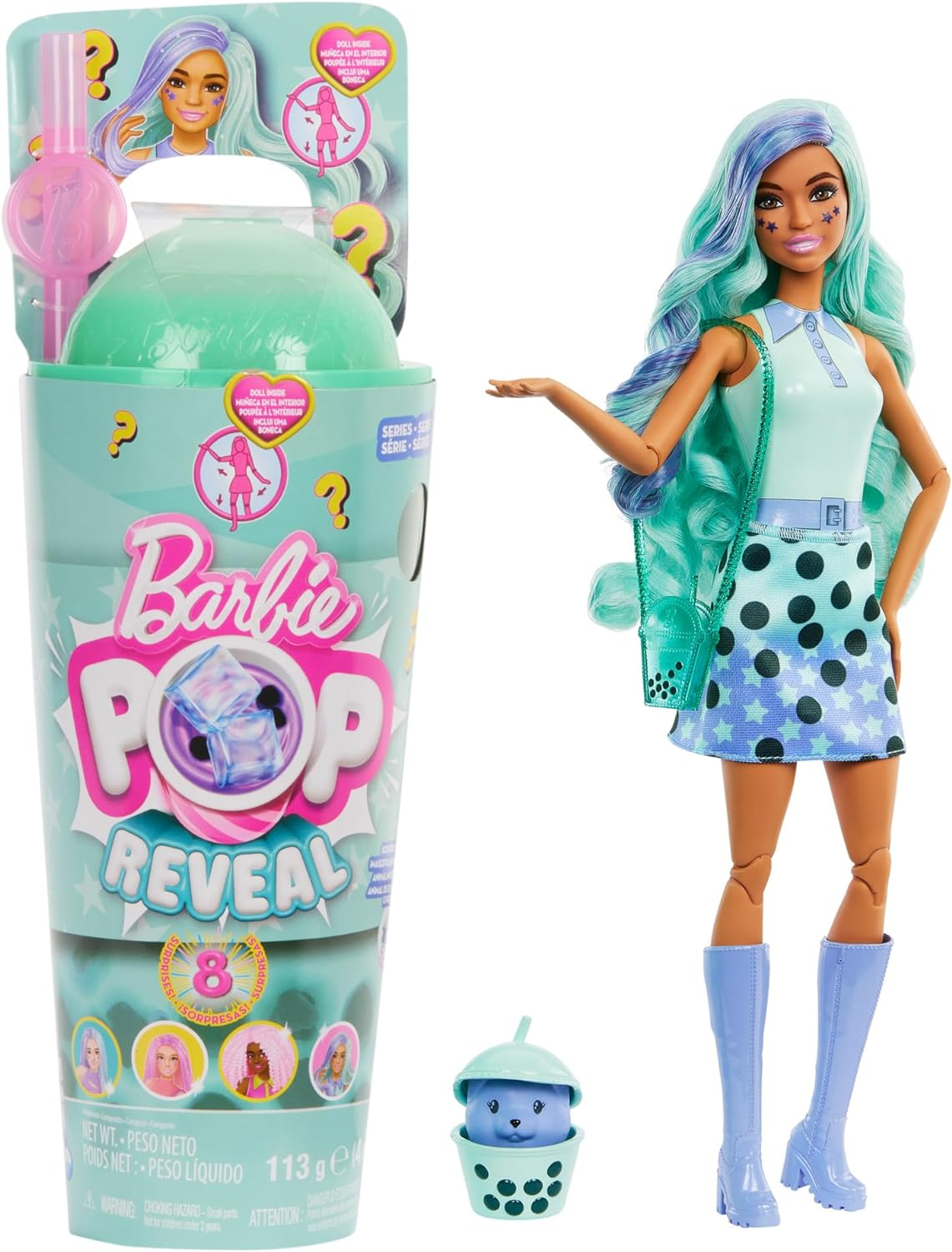 Barbie Pop Reveal Bubble Tea Series Doll & Accessories with Pet, 8 Surprises Include Color Change, Cup with Storage (Styles May Vary) image number 2