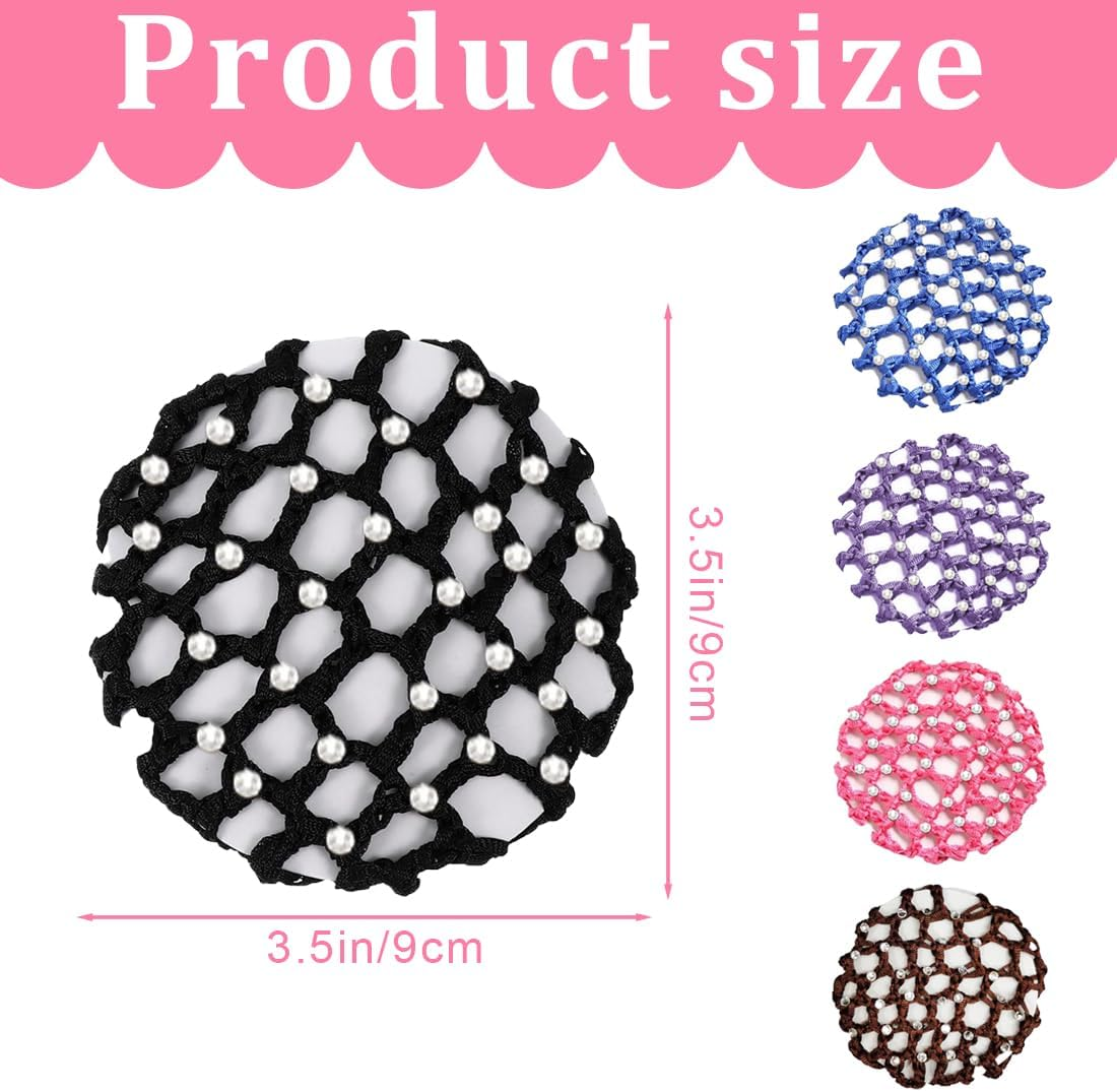 BEPSYOM Pack of 5 Hair Nets Ballet Bun Net Crystal Hair Net Ballet Hair Net Bun Nets Glitter (With Rhinestones) image number 2
