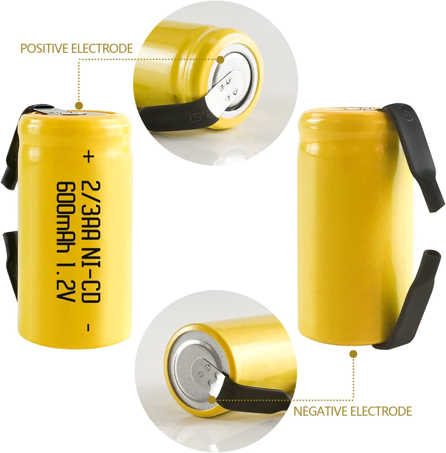 JINTION 2/3 AA Rechargeable AA Ni-Cd 1.2V 2/3AA 600Mah Battery Rechargeable 2/3AA Batteries - 6 Pack(28 * 14Mm) image number 5