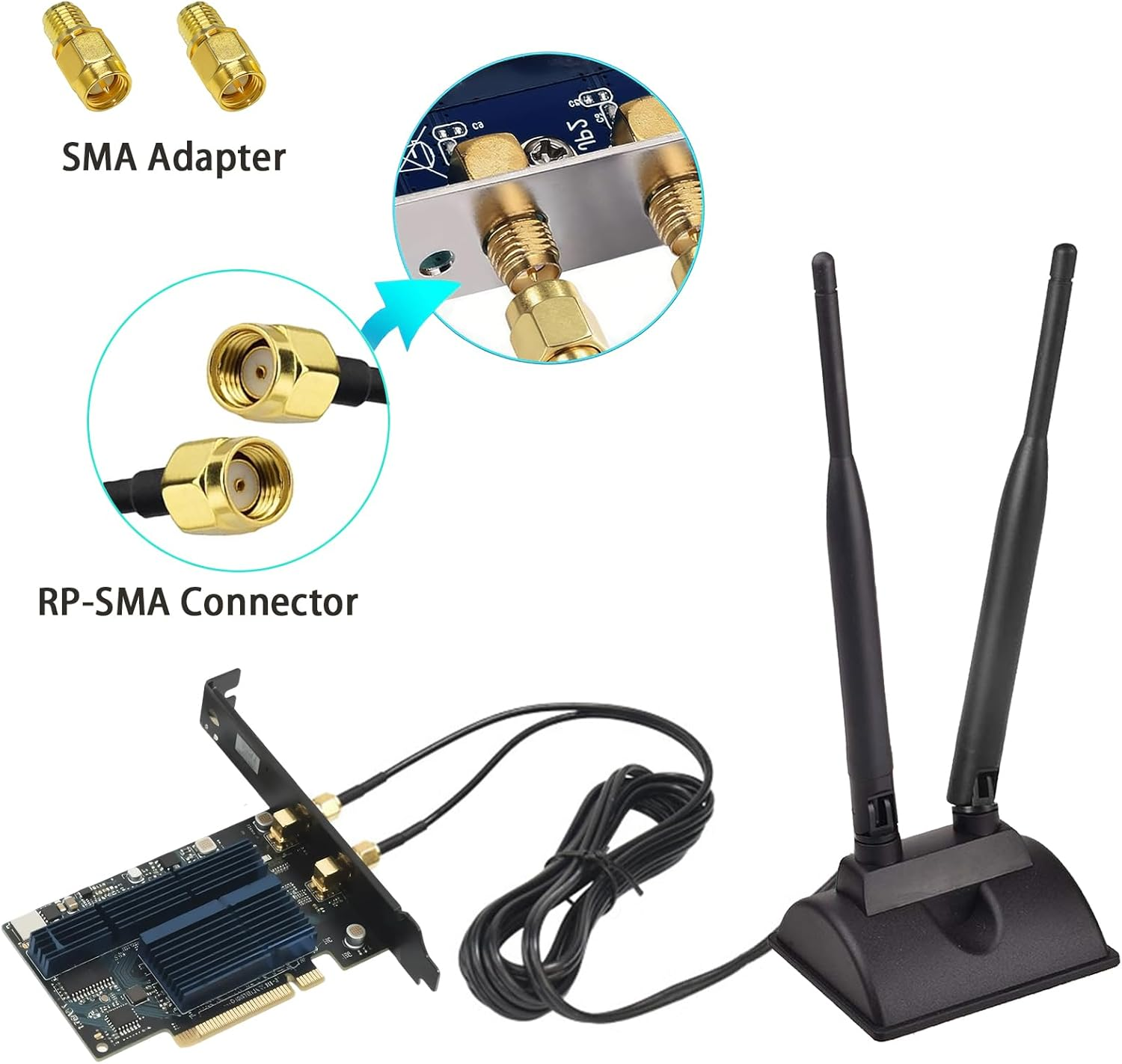 AQTAQ Wifi Antenna 2.4Ghz 5Ghz Dual Band Frequency Magnetic 6Dbi RP-SMA Adapter for WLAN PCI Wifi Cards Wireless Router Bluetooth Dlink PCI-E Wifi Network Card USB Wifi Adapter Wireless Router image number 5