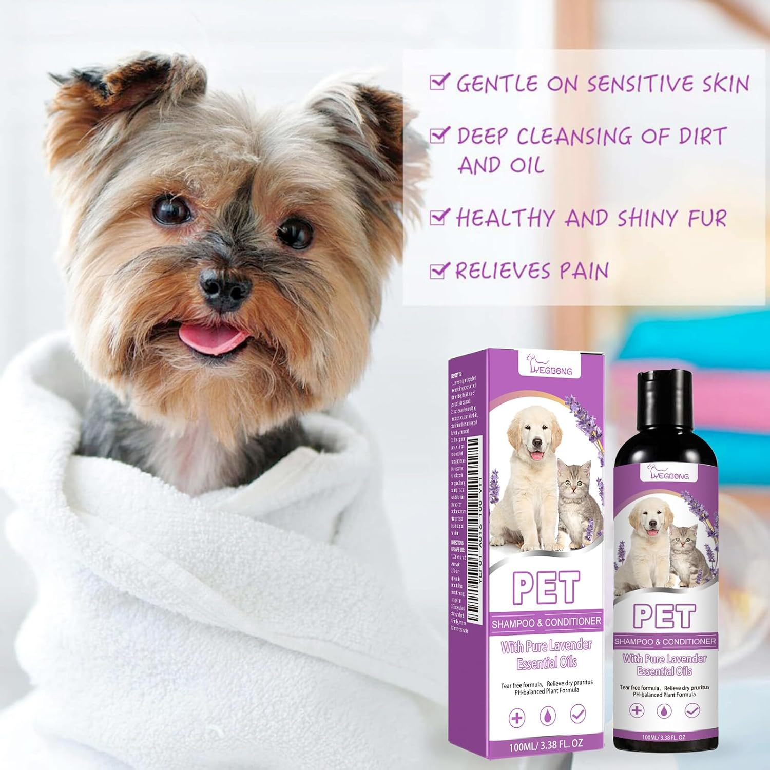 Pet Shampoo and Conditioner, Lavender Exfoliating Natural Dog Shampoo, Plant-Based Pet Products for Sensitive Skin, Pet Deodorizing Dog Shampoo image number 4