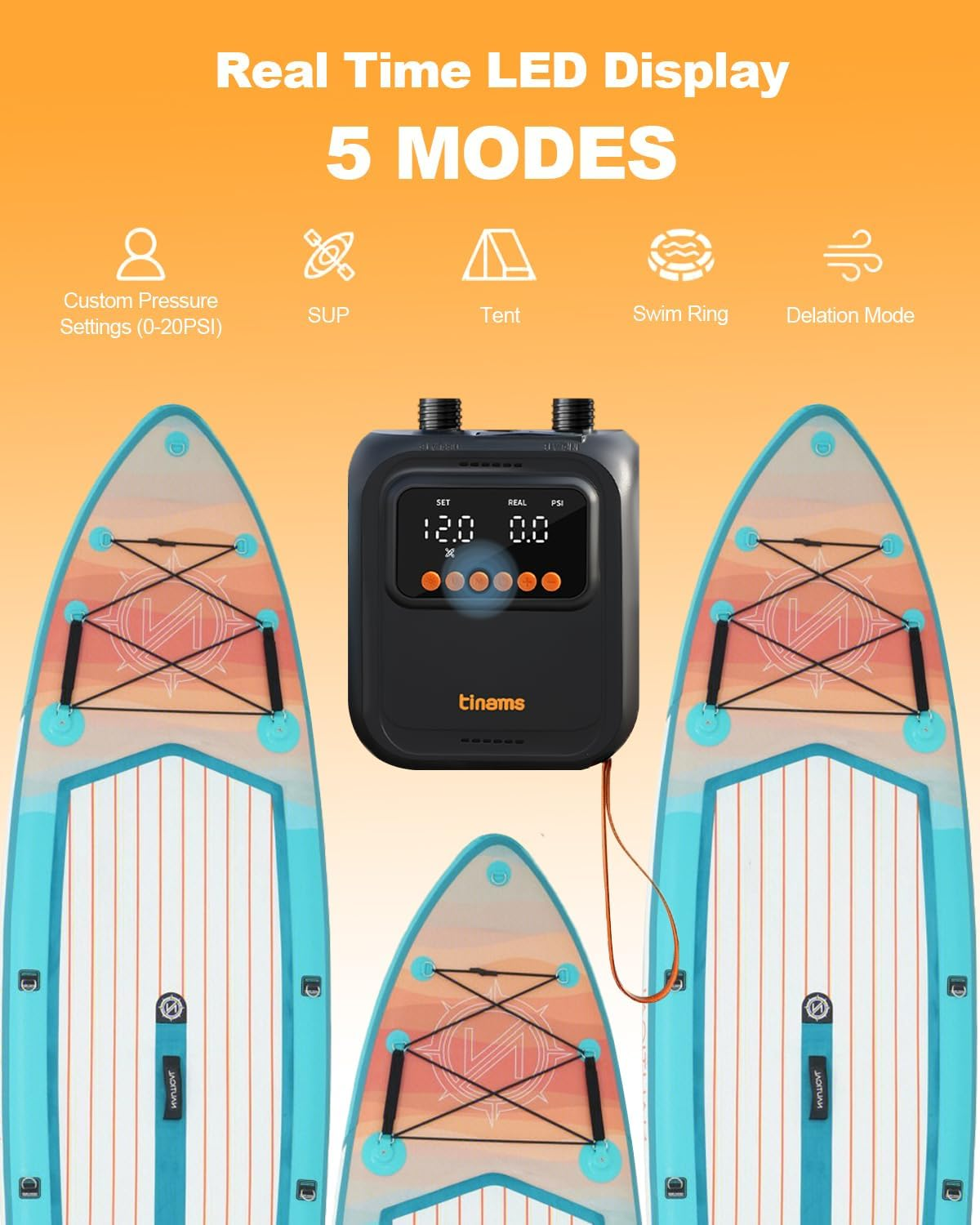 Electric SUP Pump, 20 PSI High-Pressure Paddle Boards Pump, 12V Car-Powered Inflator Deflator Quick Air Pump for Paddle Boards, Kayaks & Inflatables image number 4