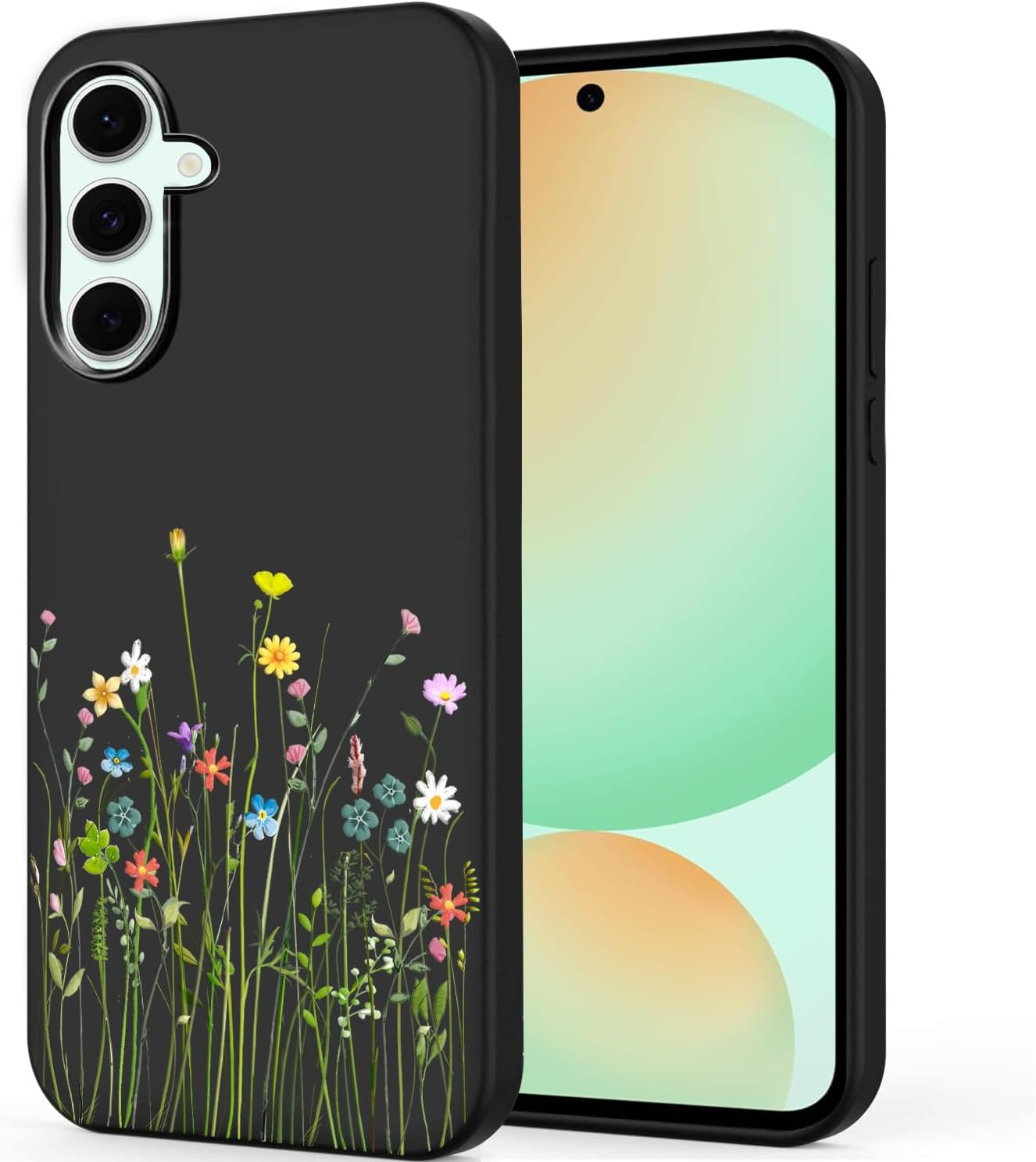 Unov Case Compatible with Galaxy S25 Case with Design Soft TPU Shock Absorption Slim Embossed Pattern Black Protective Back Cover(Rainbow Dinosaur)