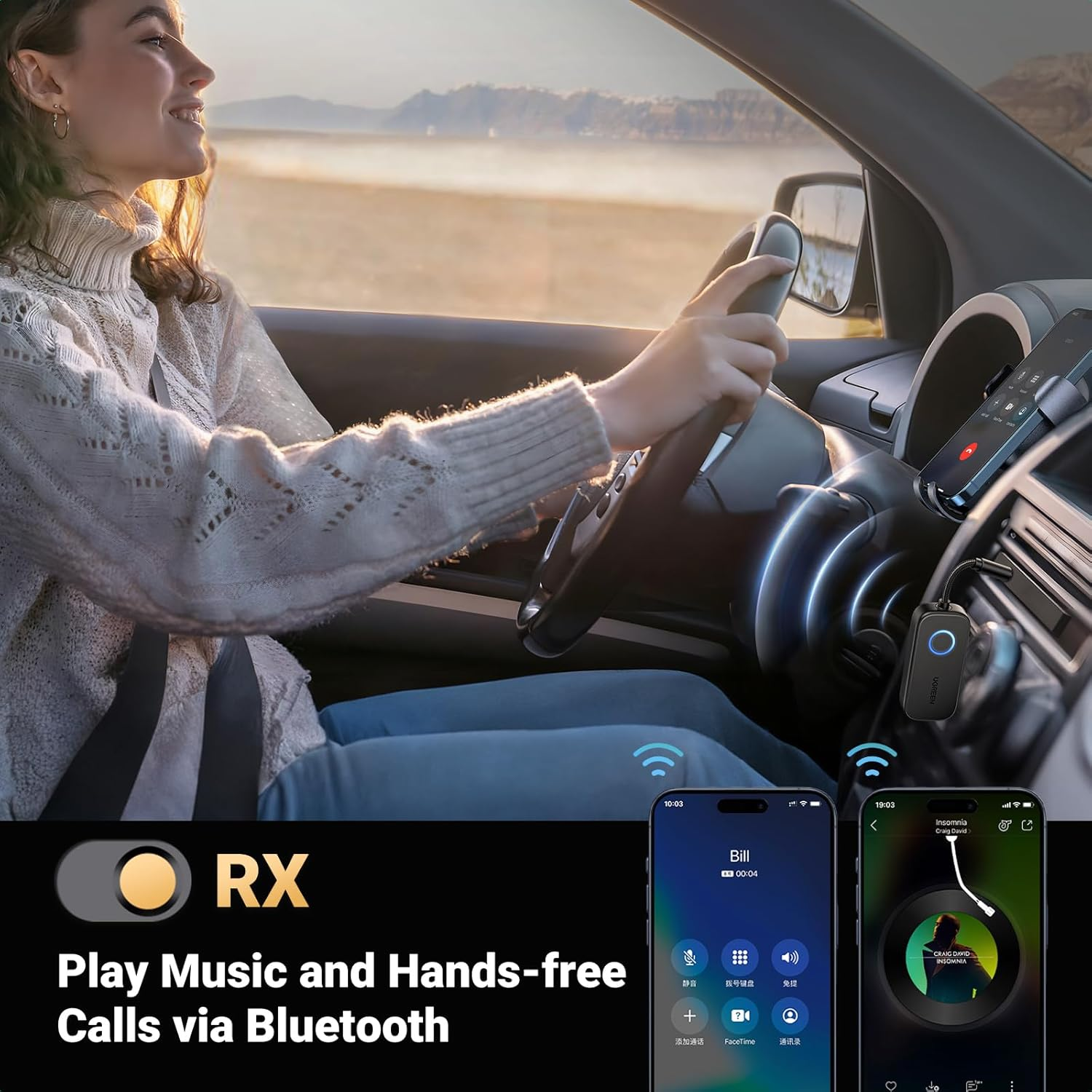 UGREEN Airplane Bluetooth 5.2 Transmitter Adapter for Airpods or Headphones Dual Pairs, 2-In-1 Wireless Bluetooth Audio Transmitter/Receiver for Any 3.5MM Jack on Flight, TV, Car Stereo, Treadmill image number 5