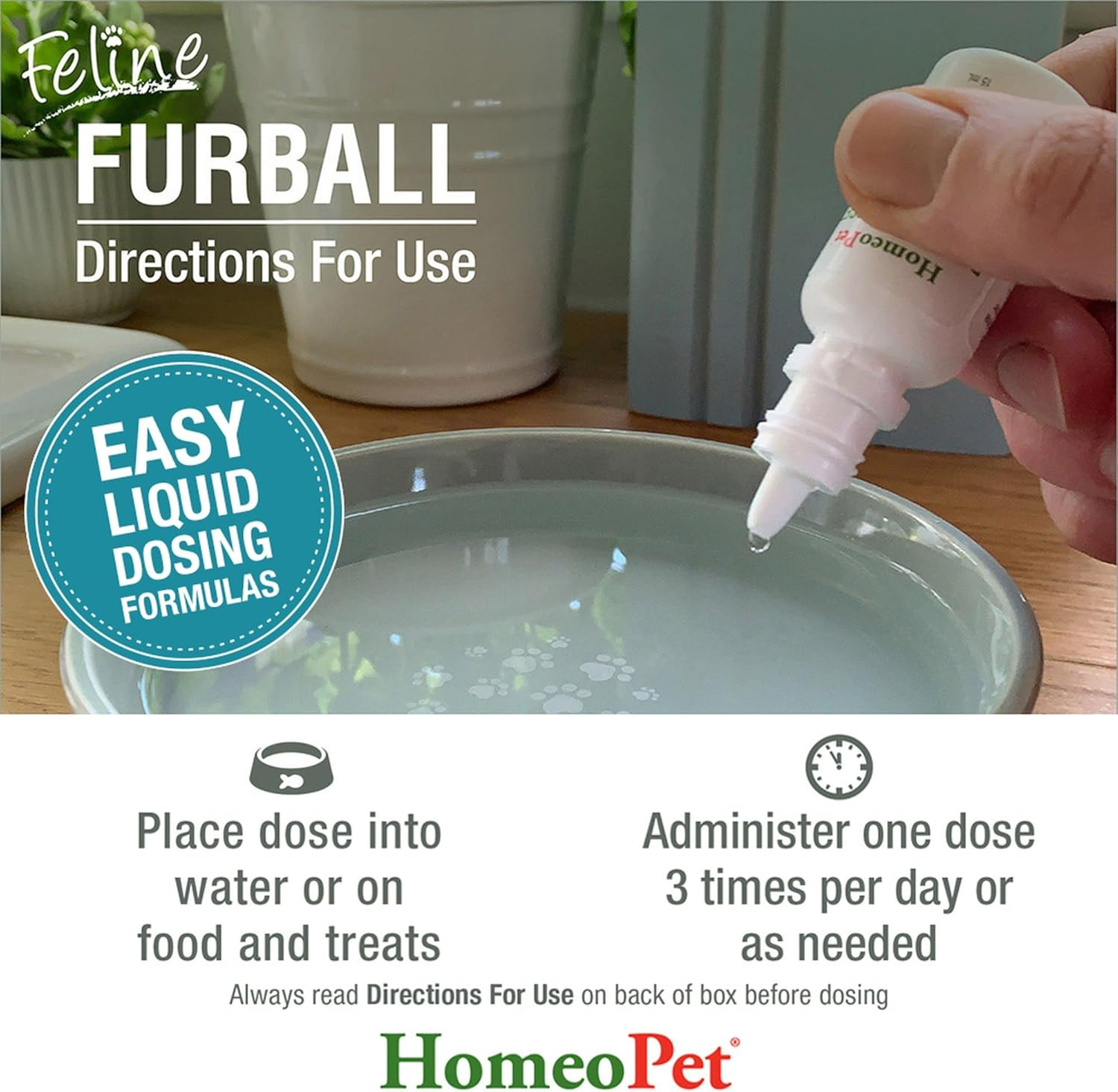 Homeopet Feline Furball Hairball Drops 15Ml | Natural Hairball Support for Cats & Kittens | Helps Ease Hacking, Retching & Digestive Discomfort | Homeopathic Liquid Drops | All Ages & Breeds image number 2