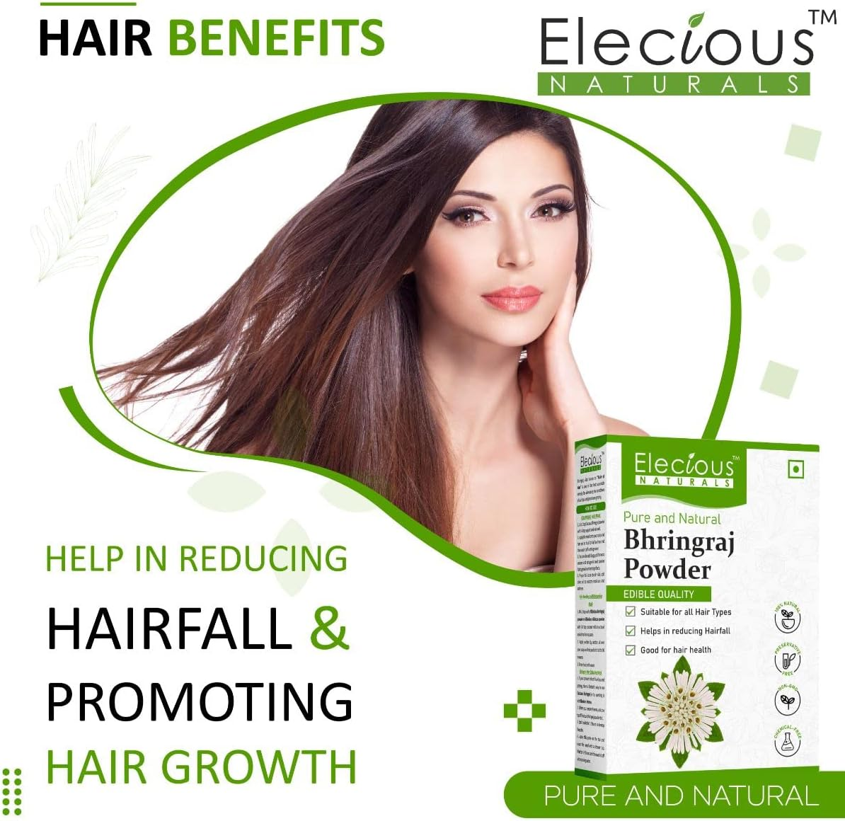 Elecious Bhringraj Powder for Hair Growth (200 Grams) | Edible | Good for Hair Pack, Hair Oil and Oral Consumption | Preservative Free image number 6