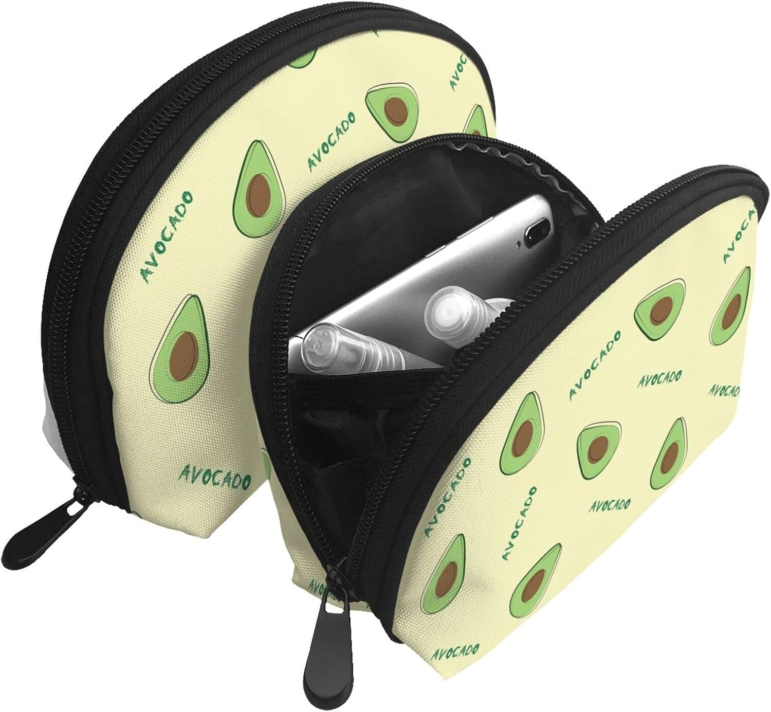 Cozimangoe Coin Pouch Makeup Bags Set, 2 Piece Shell Shape Cosmetic Bag with Pockets for Daily Travel Handbag Lipstick Keys Toiletry, Personalized Green Avocado image number 1