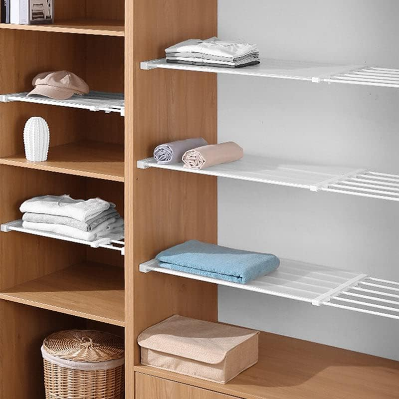 AIMALL Adjustable Rack Hanger Rod Shelf Closet Kitchen Organiser Separator - White Plastic, Space-Saving Design, Ideal for Shoes & Accessories image number 3