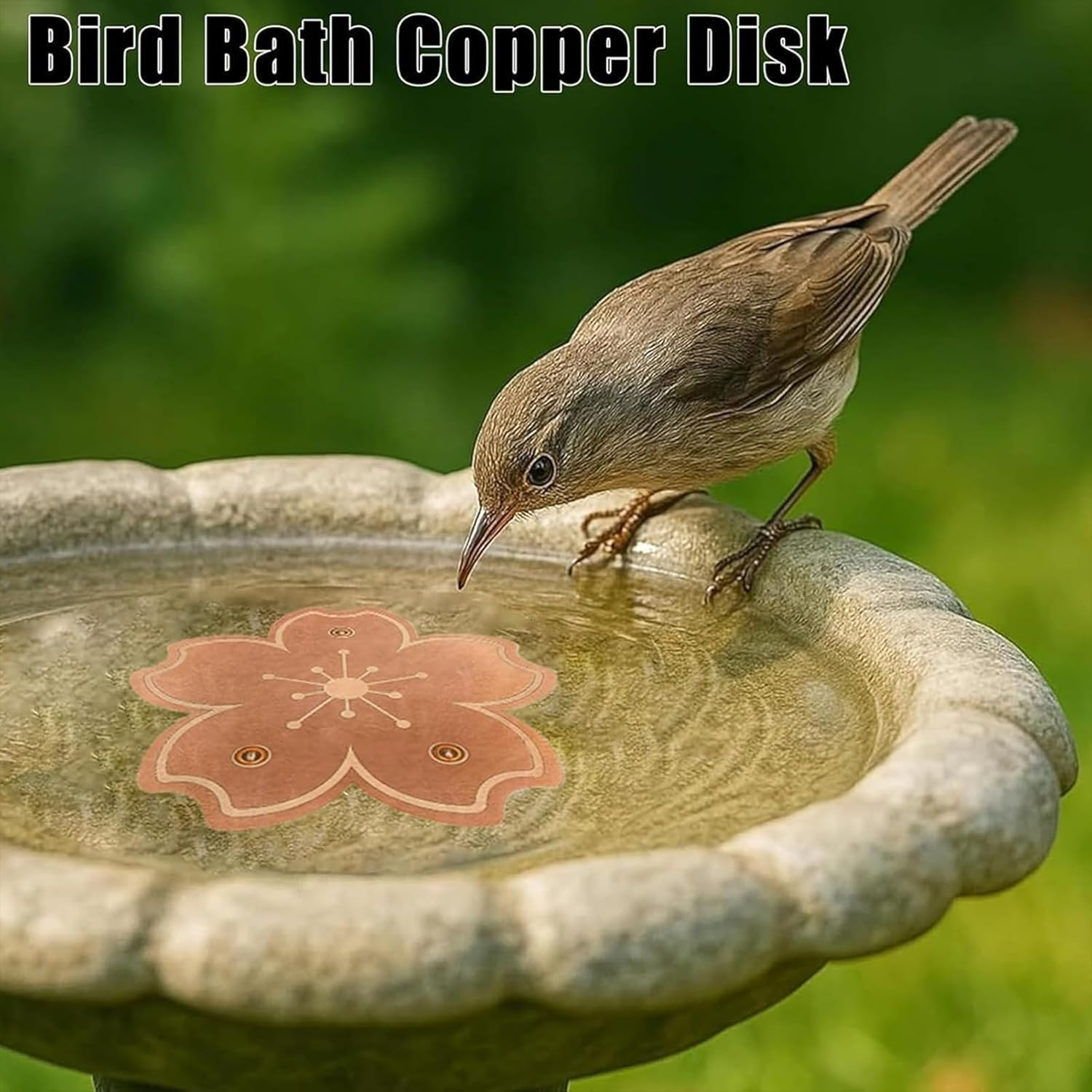 Flower Pattern Copper Bird Bath Disk, 3-Point Support Physical Cleaner for Outdoor Bath Bowls, Purifies Water Safely & Reduces Cleaning Frequency All-Season image number 4