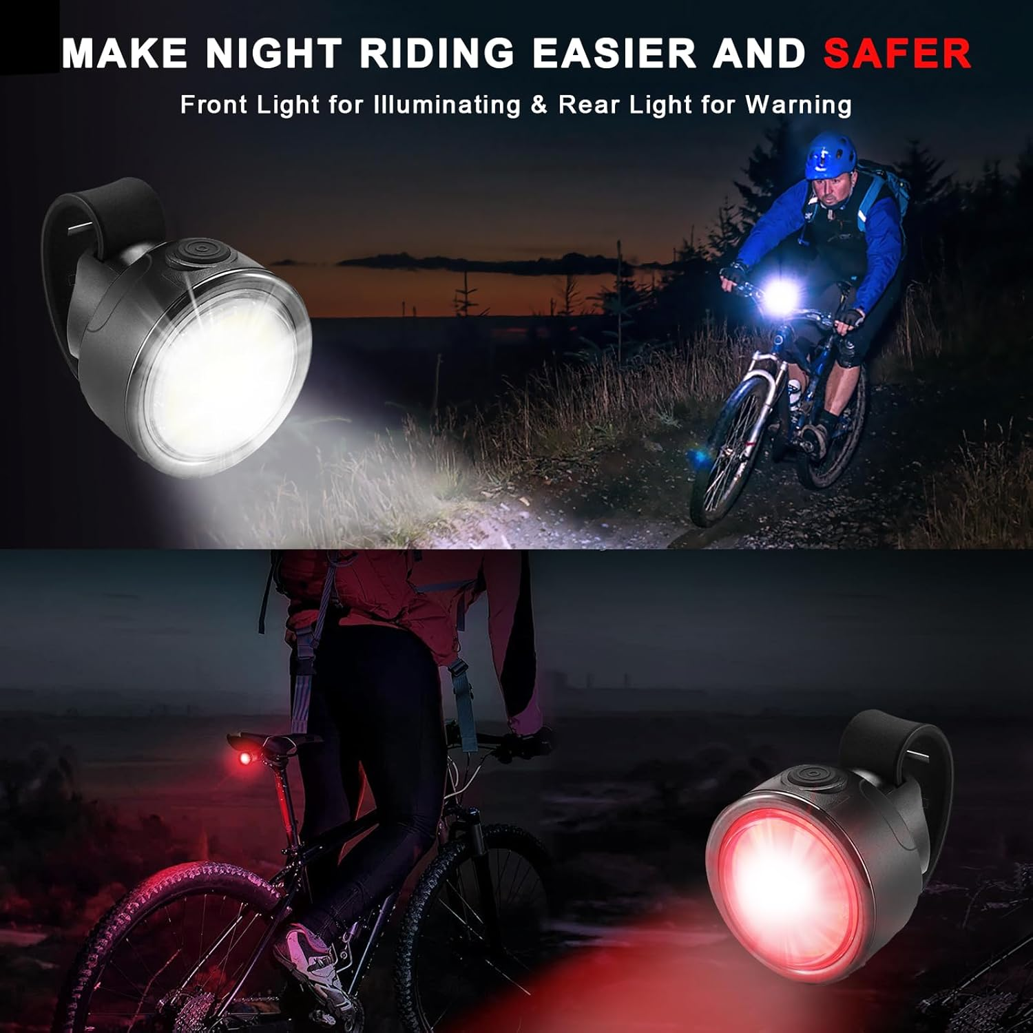 USB Rechargeable Bike Light Set, 350 Lumen Super Bright Bike Lights Front and Back LED Rear Taillight, Bicycle Lights for Night Riding Safety, Waterproof IPX5, 4/6 Modes, Mode Memory image number 6