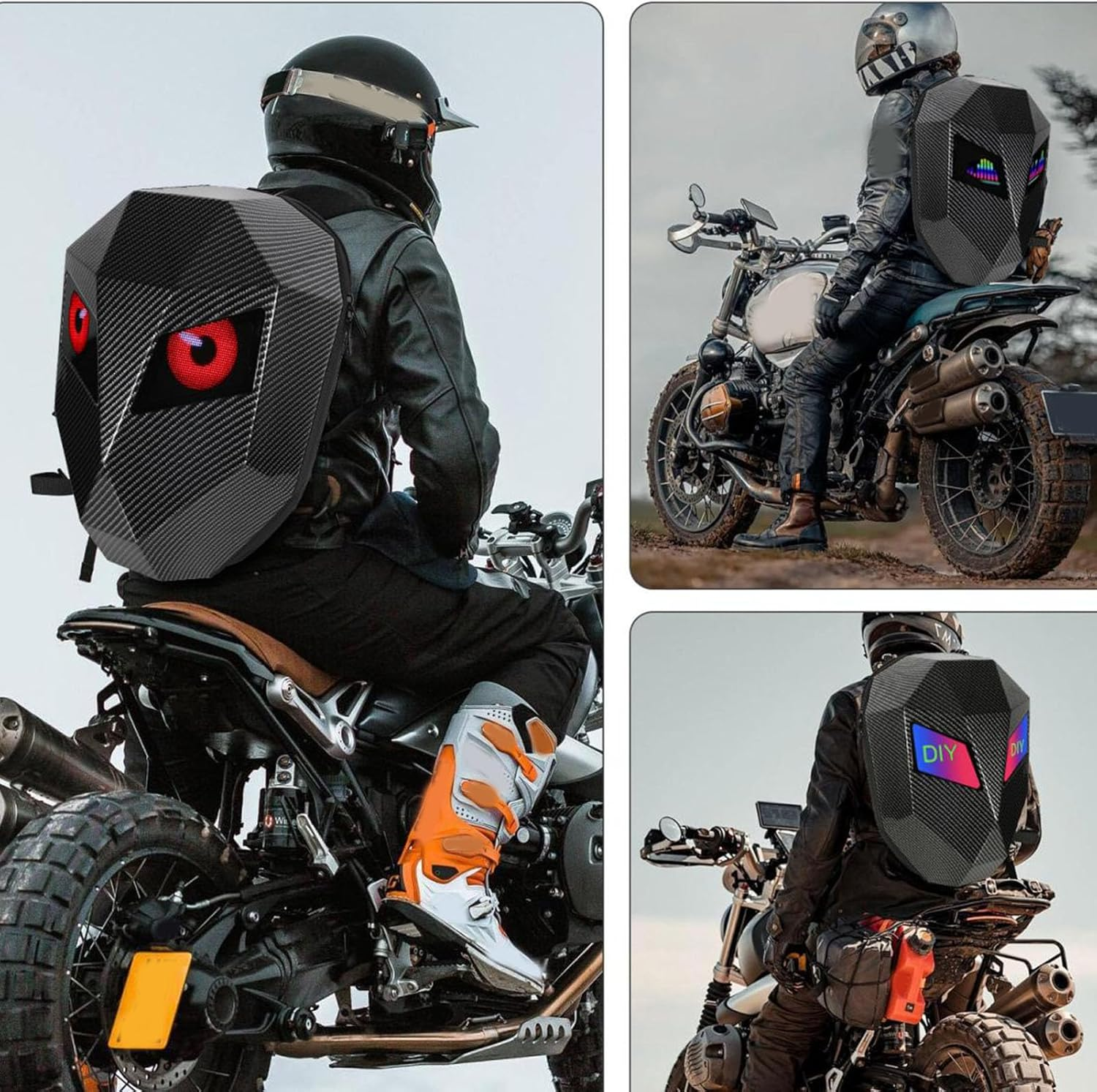 LED Knight Backpack, Large Capacity LED Backpack with Programmable Screen, Waterproof Motorcycle Backpack Hard Shell Laptop Backpack Motorcycle Riding Backpack for Travelling image number 3