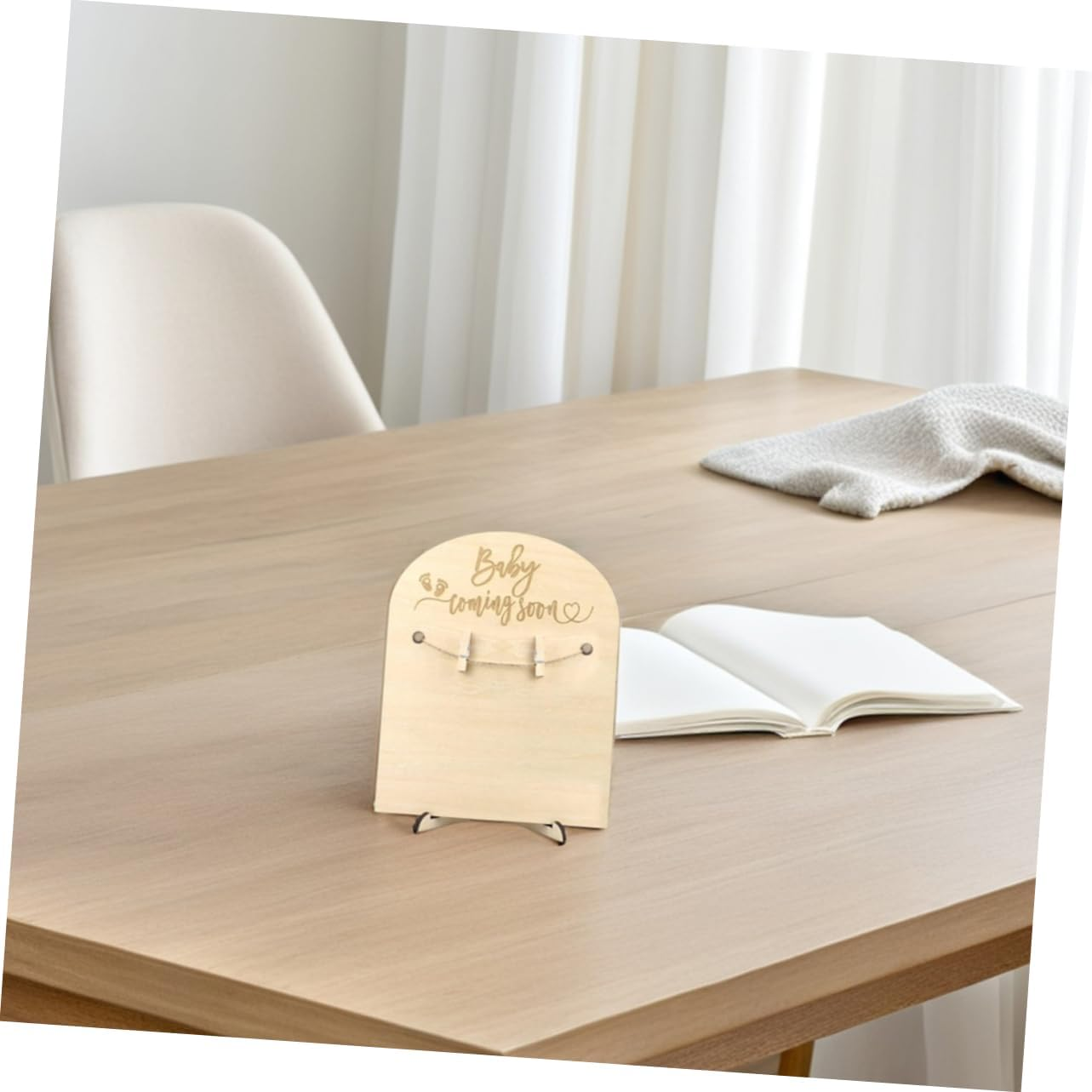 JEWEDECO 2Sets Wooden Memorial Cards Newborn Commemorative Plaque Stand and Clips for Announcement Card Congrats Nursery Wall Decor Boy Gifts Girl Milestone Shower Gifts image number 3