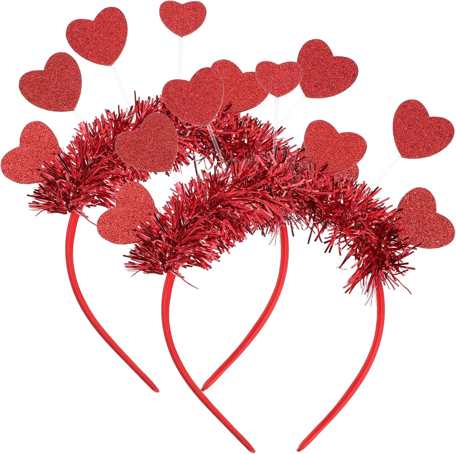 SOLUSTRE Red Heart Headband 2 Pieces Love Heart Antenna Headbands Glitter Love Headband Love Shaped Headband Valentine'S Day Party Hair for Holiday