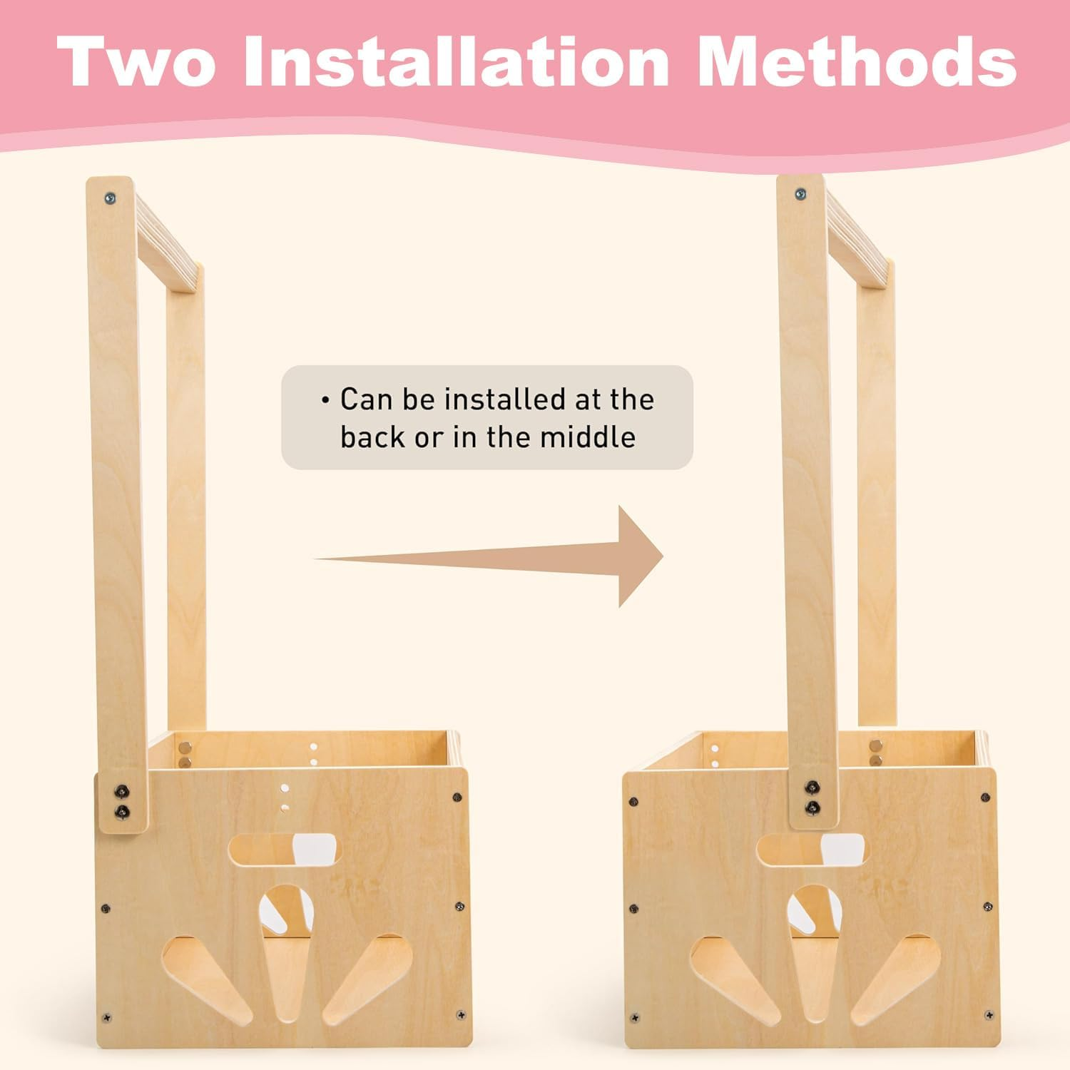 Wooden Baby Shower Crate Closet, Baby Storage Crate with Adjustable Handle, Basket for Baby Shower Gifts, Welcome Gift Basket for Newborn Boys Girls, Pregnancy Gifts for New Parents (Wood) image number 3