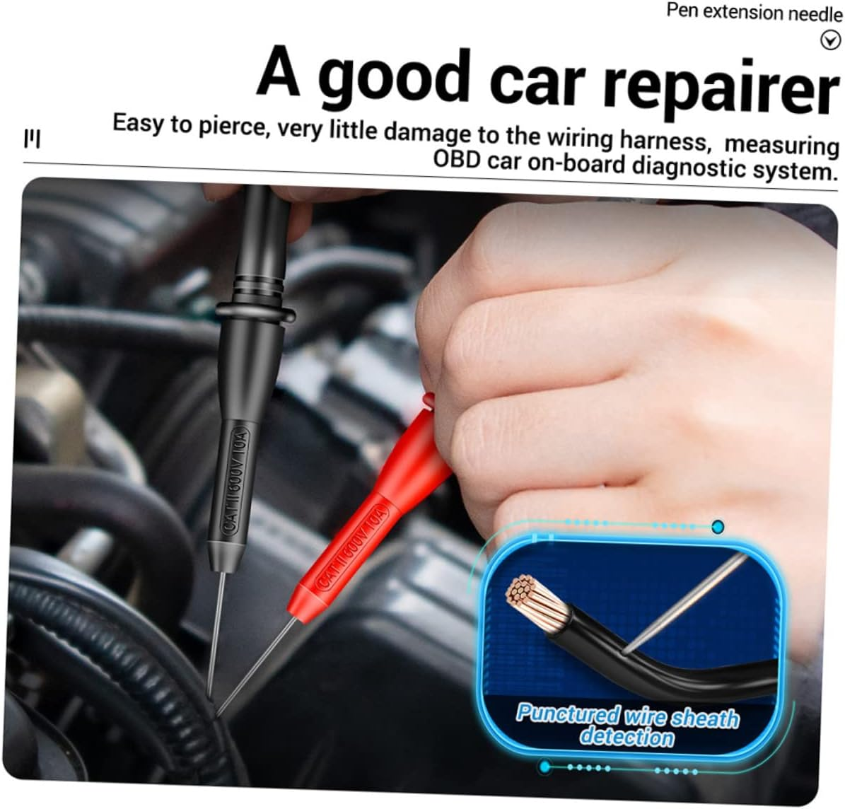 OKUMEYR 2 Pairs 2Mm Stainless Steel Test Probes 600V 10A Cat Ii for Multimeter Non-Destructive Back Probing with Brass Tips Automotive Diagnostic Tool