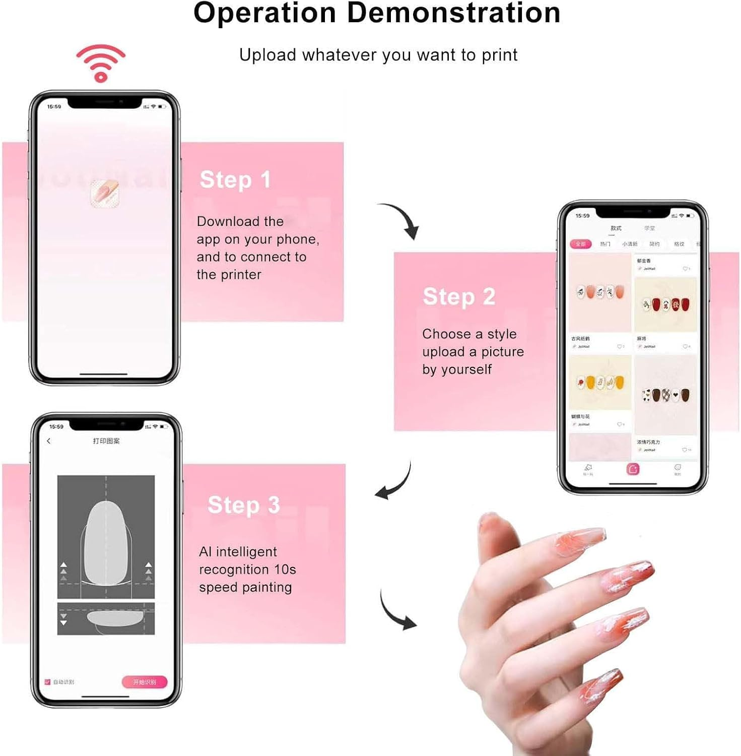 Portable Smart Nail Art Printer, Intelligent 3D Nail Painting Machine with App Control, Automatically Recognize Nail Shape, Digital Mobile Nail Printer for Home, Nail Studios image number 5