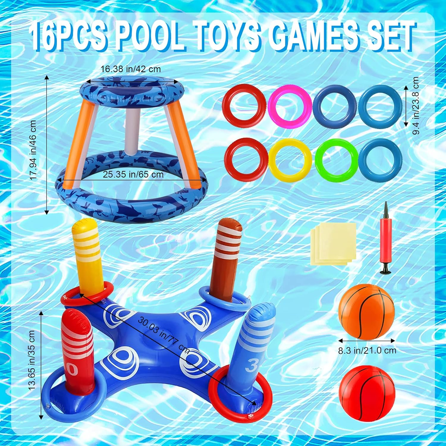 Pool Toys Games Set, Inflatable Pool Basketball Hoop & Ring Toss Game, Summer Water Games Pool Toys for Swimming Pool Party, Fun Swimming Water Sport for Kid, Teens, Adults and Family image number 6