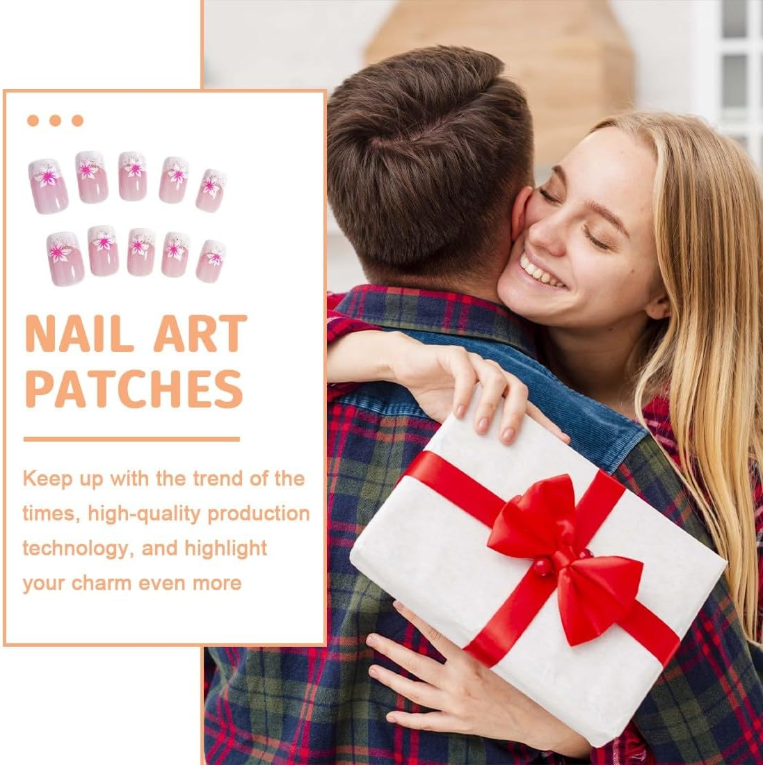 JEYORZY Press on Nails Short Square Chrome False Nails with Design French Acrylic Nails Shiny Reusable Press on Nails Chrome Faux Nails Square French Artificial Nails for Women Pack of 24 image number 1