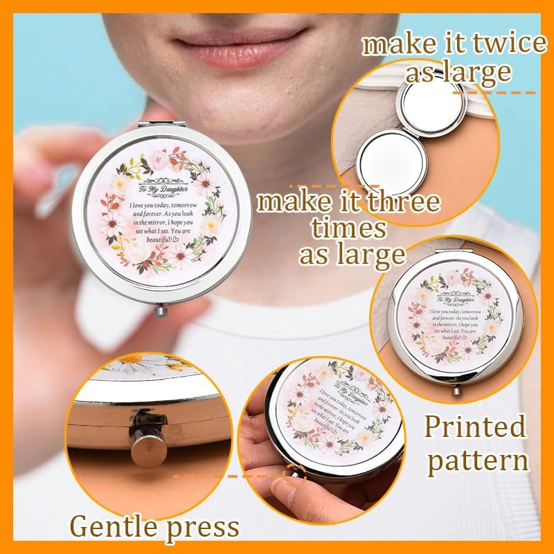 To My Daughter Gifts for Christmas Birthday Compact Mirror for Daughter Inspirational Gifts from Parents I Love My Daughter Gift from Mom Dad Small Floral Print Pocket Mirror Beauty Stuff image number 4