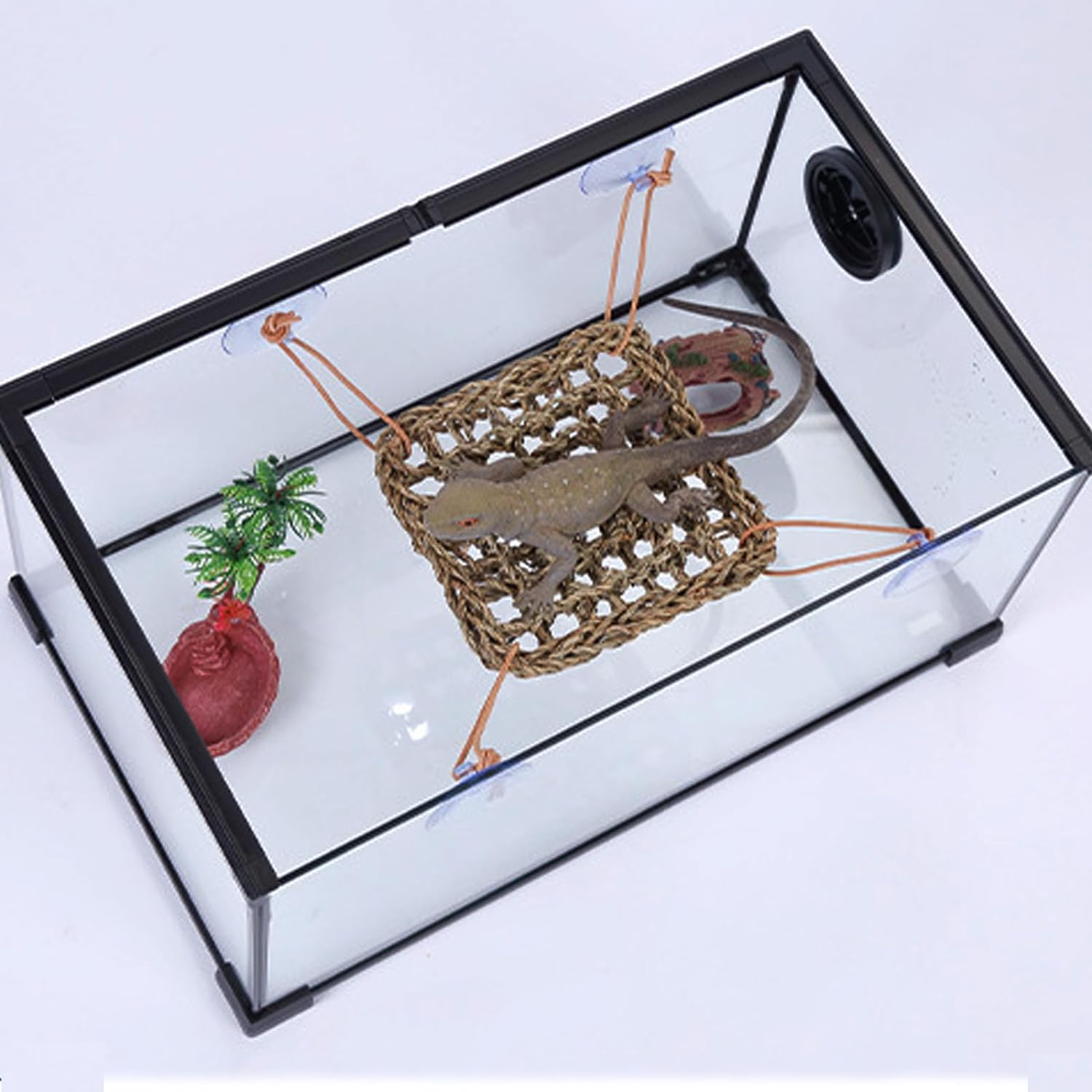 XUTONG Hermit Crab Climbing Toys, Seagrass Mat Lizard Hammock with Suction Cup, Natural Seagrass Woven Net, Tank Accessories for Small Reptiles Hermit Crab Lizard Hamster Guinea Pig Rats 7.1 X 7.1 In image number 2