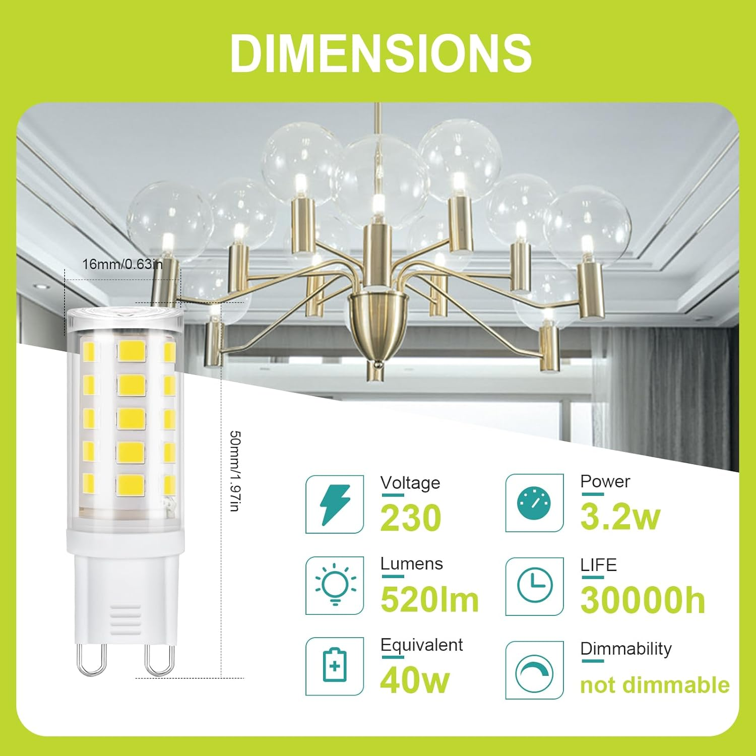 GY G9 LED Bulbs,3.2W Neutral White 4000K Energy Saving Light Bulbs,Equivalent to 40W,520 Lumen No Flicker, Not Dimmable for Home Lighting Decor,5 Pack image number 7