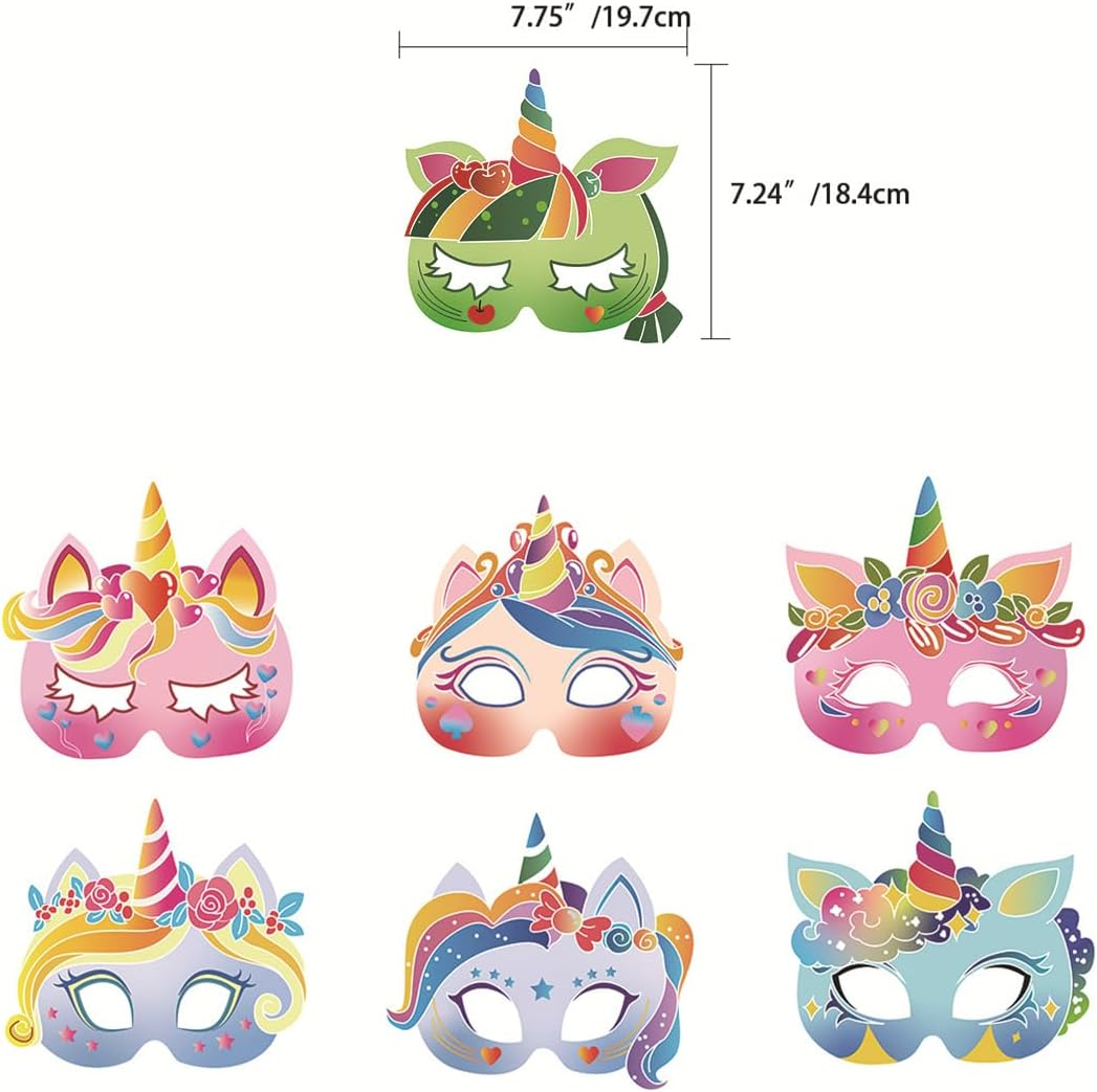 Palumma 12 Pcs Fantasy Unicorn Mask, Paper Colour Unicorn Face Mask Party Funny Birthday Party Paper Glasses image number 5