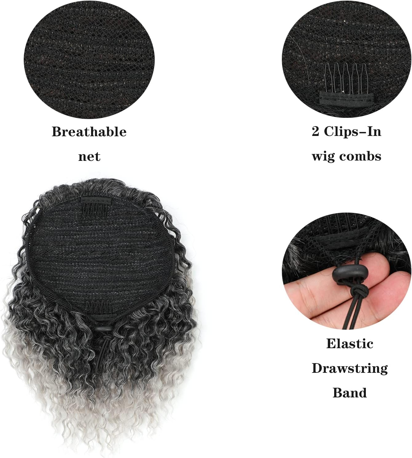 Drawstring Afro Puff Kinky Curly Ponytail Extension Clip in Hairpiece Ponytail Hair Extension (2X Grey) image number 1