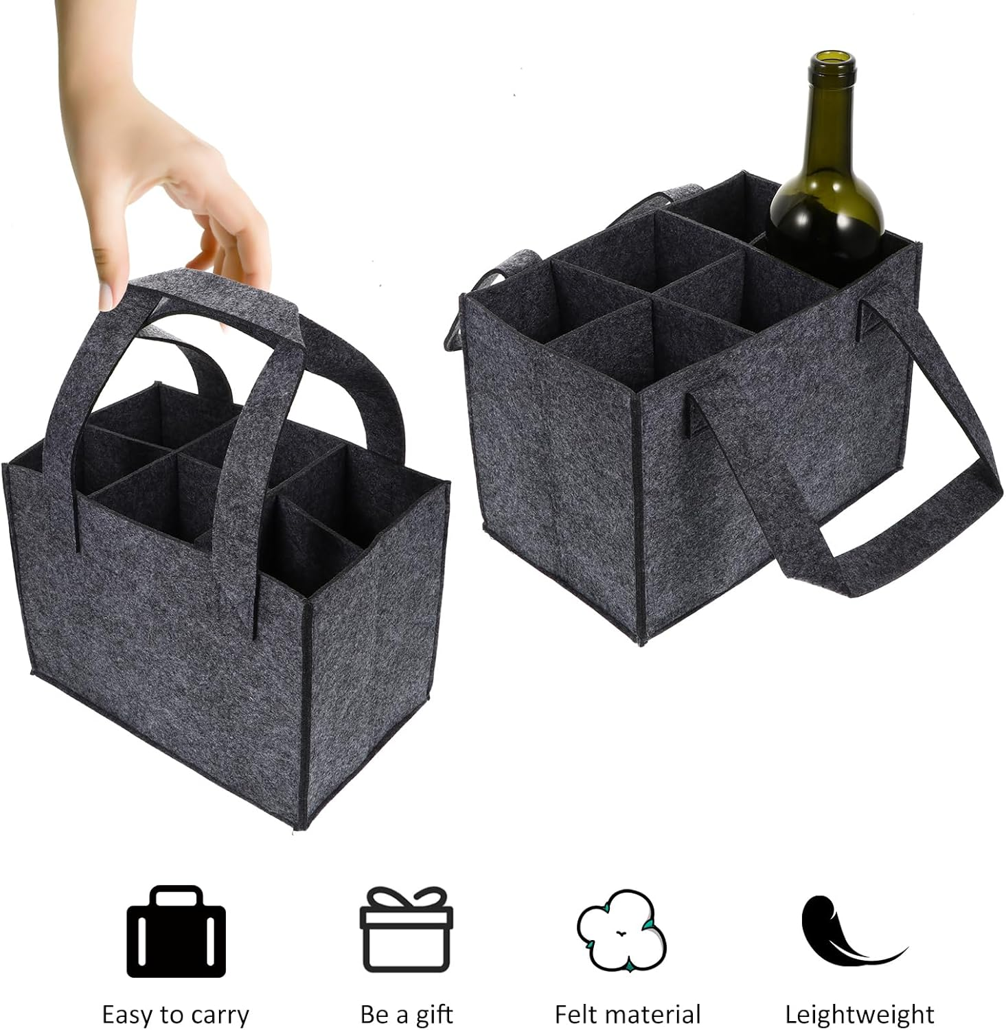 Cabilock Canvas Tote Bottle Tote Wine Bottle Bag 6- Slot Felt Wine Carrier Tote Beverage Holder with Handle for Wedding Birthday Dinner Party Favors (Grey) Wine Bag Wine Bags image number 4