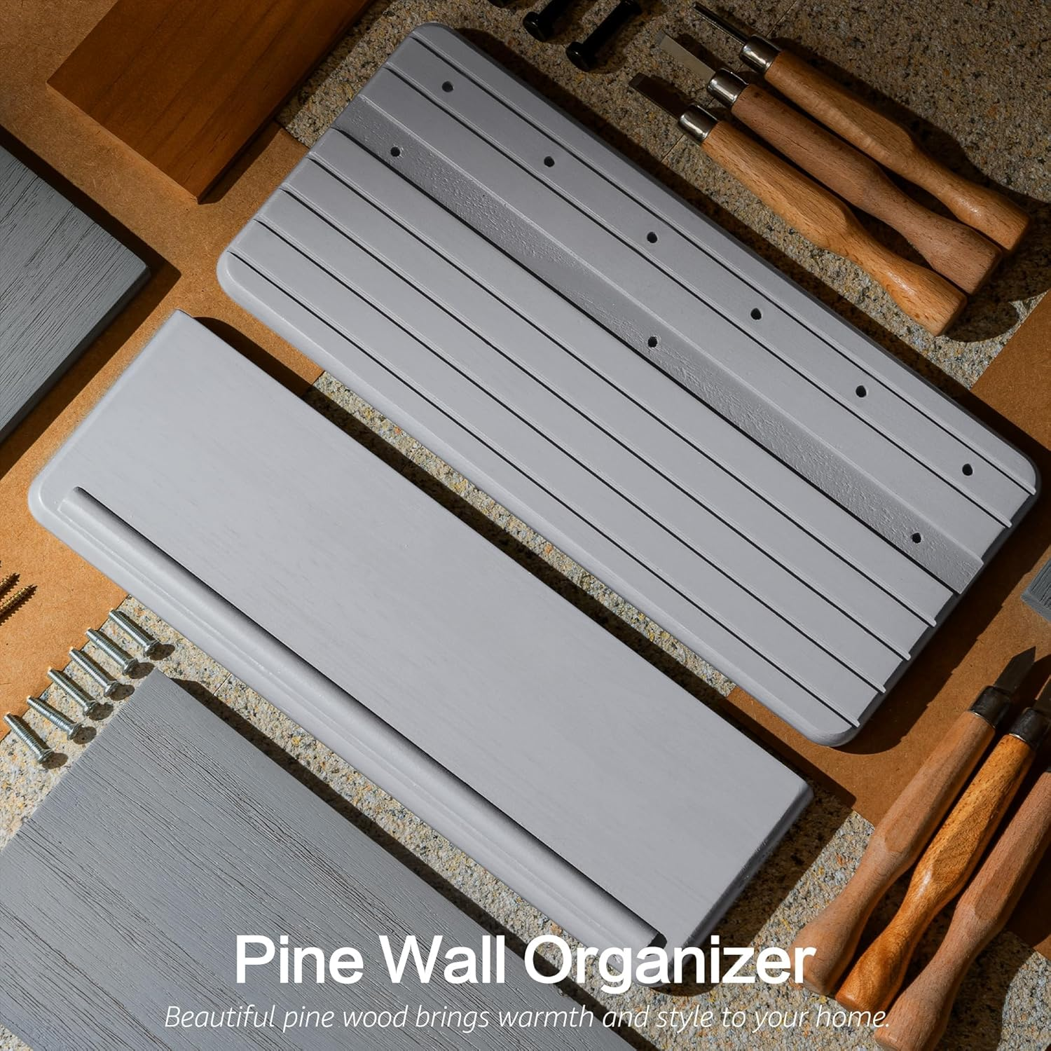 QYINXIU Key and Mail Holder for Wall, Mail Organizer with 6 Hooks and Storage Drawer, Wall Mount Key Rack (Grey) - Grey image number 4