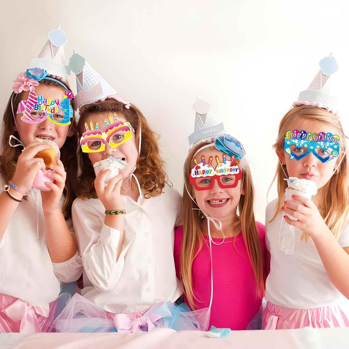 Shalve Happy Birthday Party Glasses 8Pcs Frames Photo Booth Props Kit Colorful Party Supply Decorations Memorable Photos Celebrations Accessories Costume image number 2