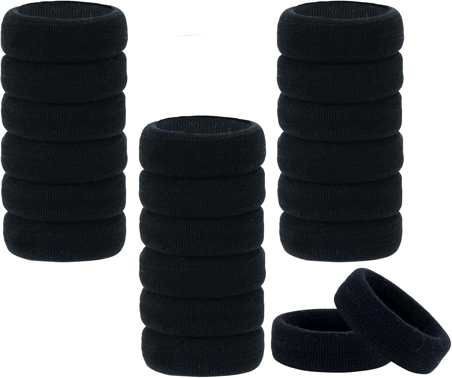 20 Pack Black Terry Cloth Knit Stretchy Elastic Wide Thick Hair Ties Scrunchies Elastics Hairbands Rubber Hair Bands Ties Ring Ponytail Holder Ponytail Twist Hair Accessories for Women Girl image number 1