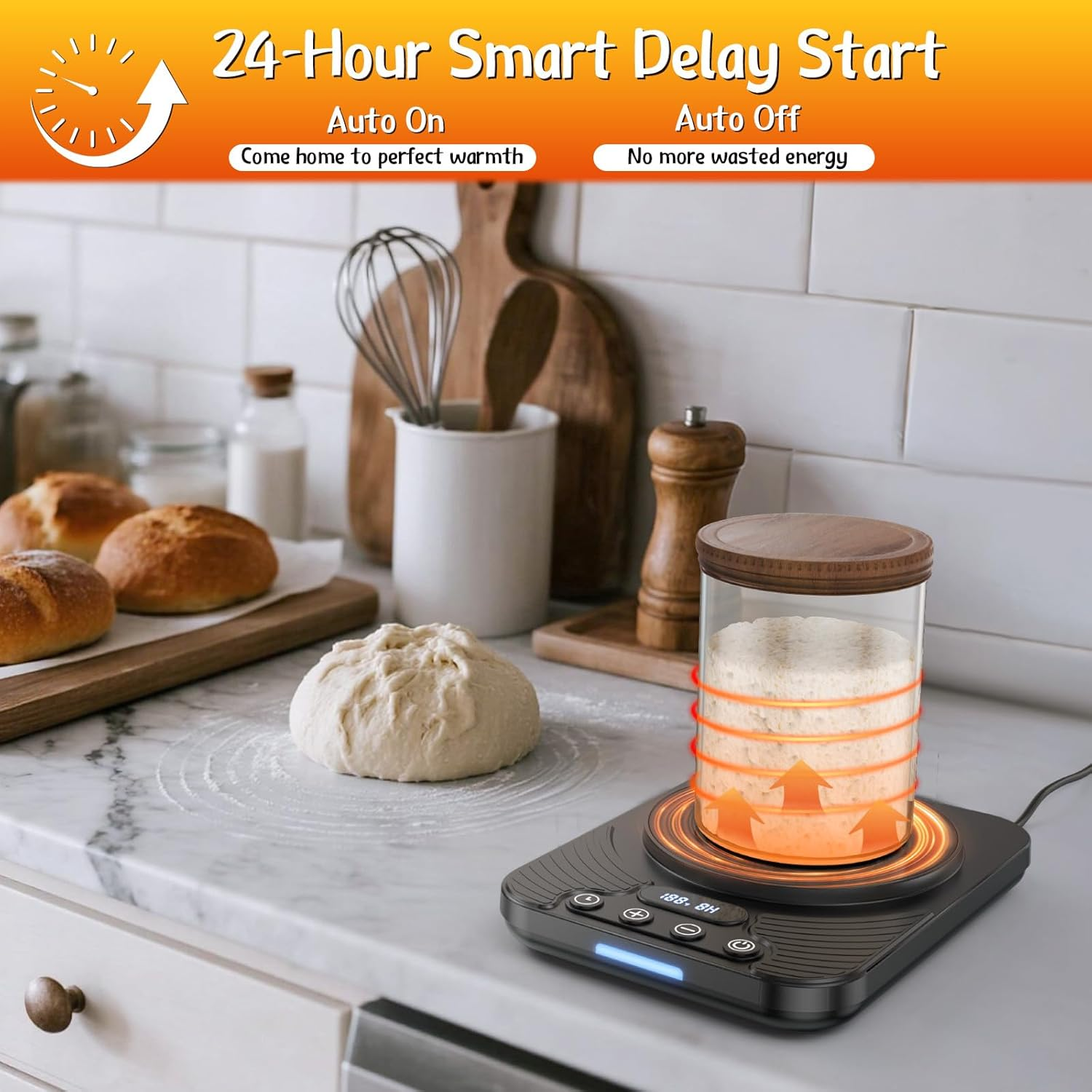 70-110&deg;F Sourdough Starter Warmer with Precision Temperature Control USB Powered | &plusmn;1&deg;F Accurate Adjustment | 24-Hour Timer | Suitable for Sourdough, Pizza Dough, and Yogurt Fermentation (Black)