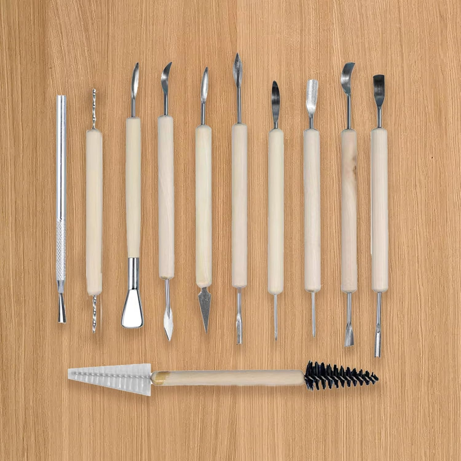 11PCS Pottery Clay Sculpting Tools Multifunctional Wood Carving Modeling Tools Wood Carving Kit Polymer Modelling DIY Sculpture Pottery Carving Suitable for Adults Beginners