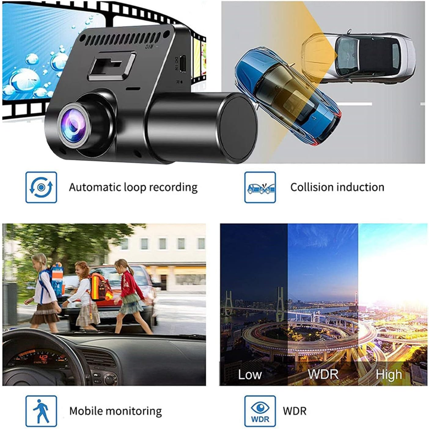 3 Channel Dash Cam Front Rear Inside, High Definition in Car Rear Cameras, Night Vision Dashcam with 170&deg; Front Wide Angle Camera for Driver Travelling Photographer image number 3