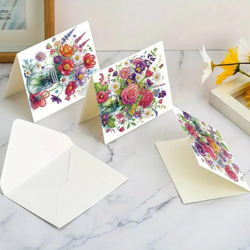 Syntego 6Pcs DIY Diamond Painting Greeting Card Kit Summer Flowers Greeting Cards Diamond Art Kit image number 5