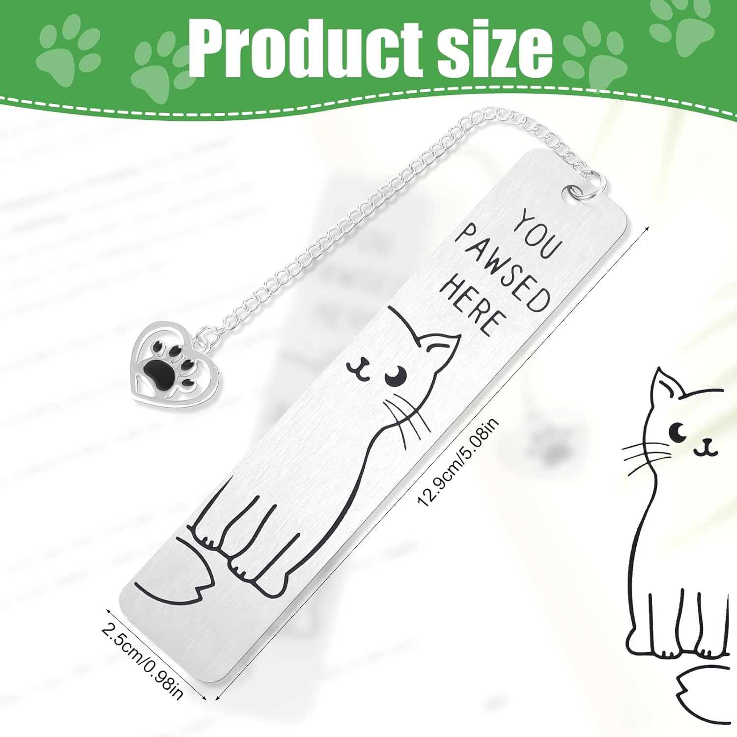 Gosknor Cat Bookmark, Cute Cat Gifts, Funny Metal Book Marks for Reading, You Pawsed Here, Zinc Alloy, 1 Piece image number 2