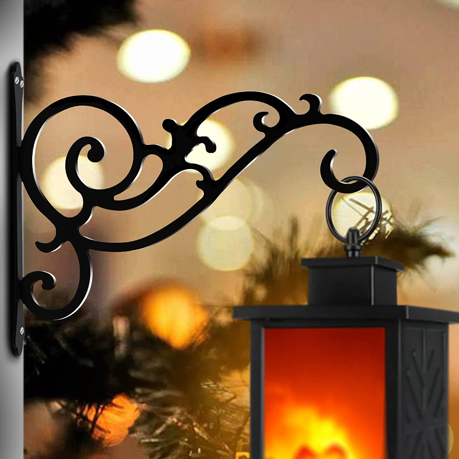 GSY 2 Pcs Hanging Plant Bracket 12-Inch,Wall Hook Hanging Plant Brackets,Black Iron Plants Indoor/Outdoor Planter Hangers Hooks,For Hanging Lanterns,Bird Feeders,Wind Chimes,Planters image number 6