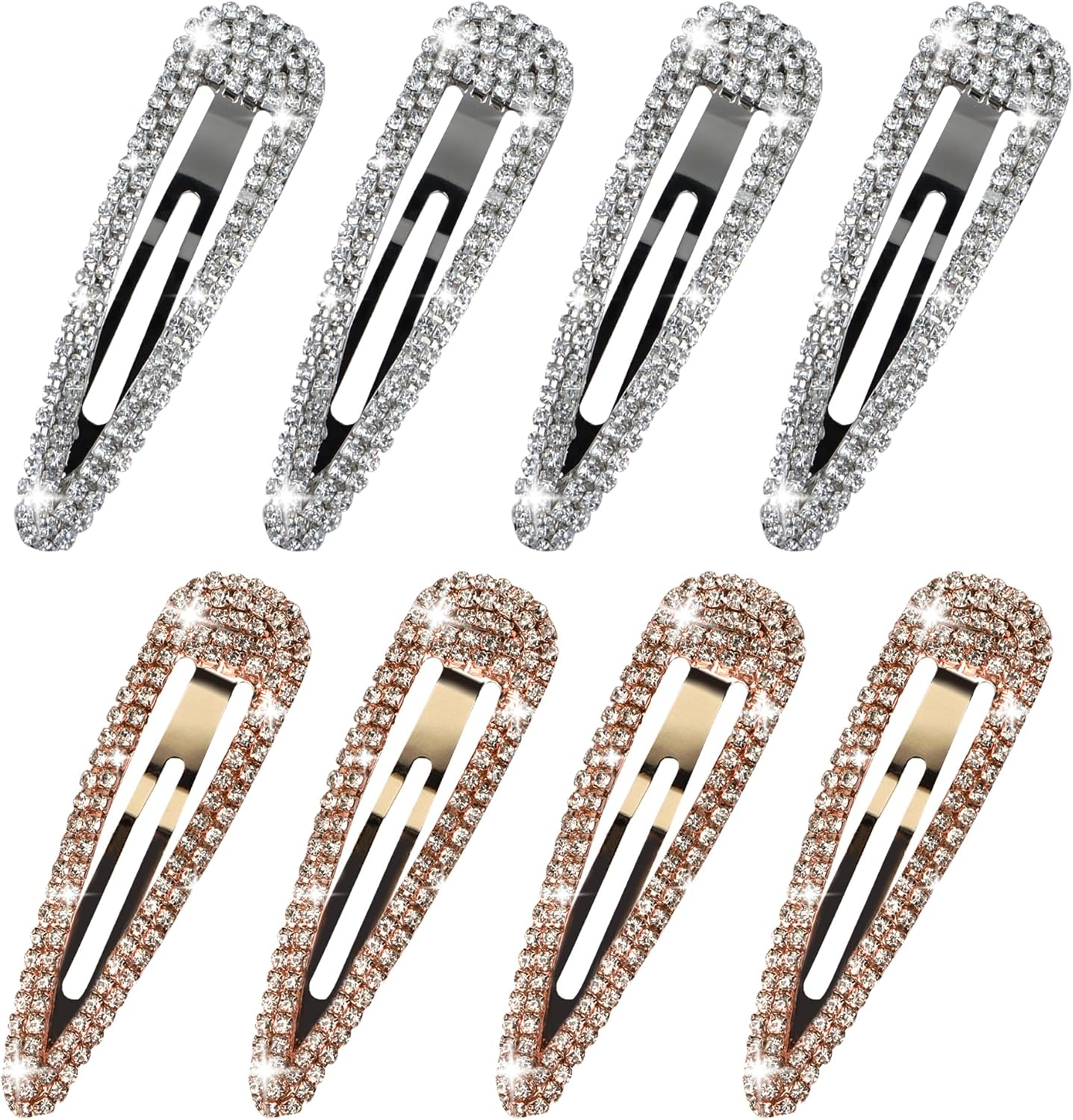 LOSANJI 8PCS Rhinestone Hair Clips, Water Drop Crystal Hair Barrettes, Bling Metal Snap Duckbill Hairpins Sparkle Hair Pin, Glittering Hair Accessories for Women Girls-Color, Gold, Silver, Black