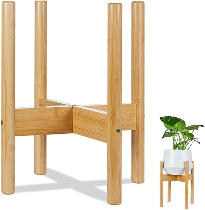 TOMVAES Bamboo Plant Stand,Flower Potted Holder,Adjustable Plant Stand Indoor,Small Flower Stand for Window Garden Balcony Home Decor Living Room Bedroom