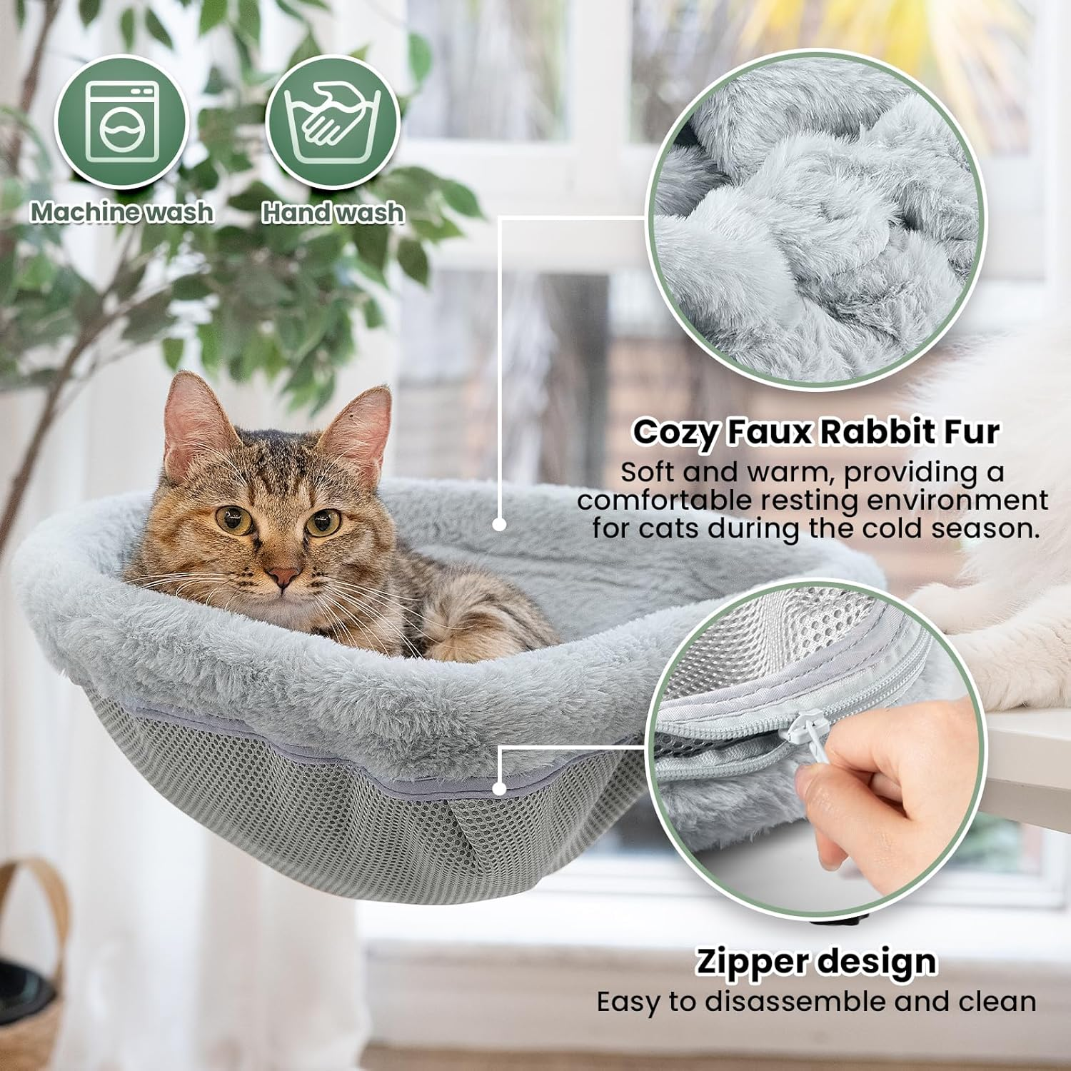 JUNSPOW Cat Desk Bed, One-Touch Folding, Sinking Bed, Space Saving Semicircular, Rabbit Fur Material (Soft Feel), Suitable for Various Desks, Load Capacity 18 Kg